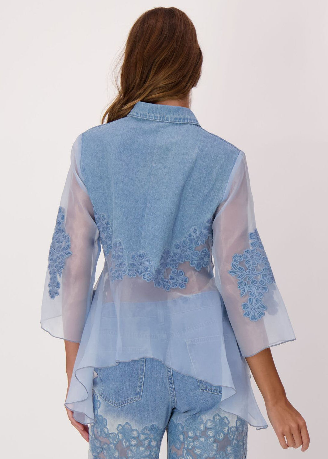 Spanner - Floral Embroidered Denim Organza Shirt - SALE