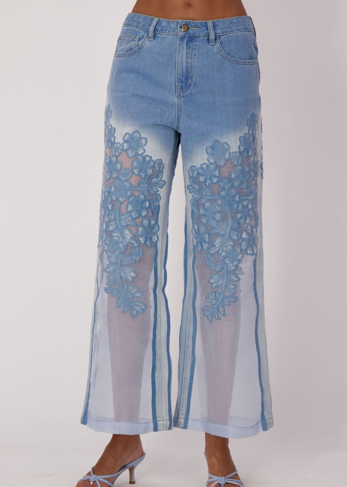 Spanner - Floral Embroidered Denim Organza Jean - SALE