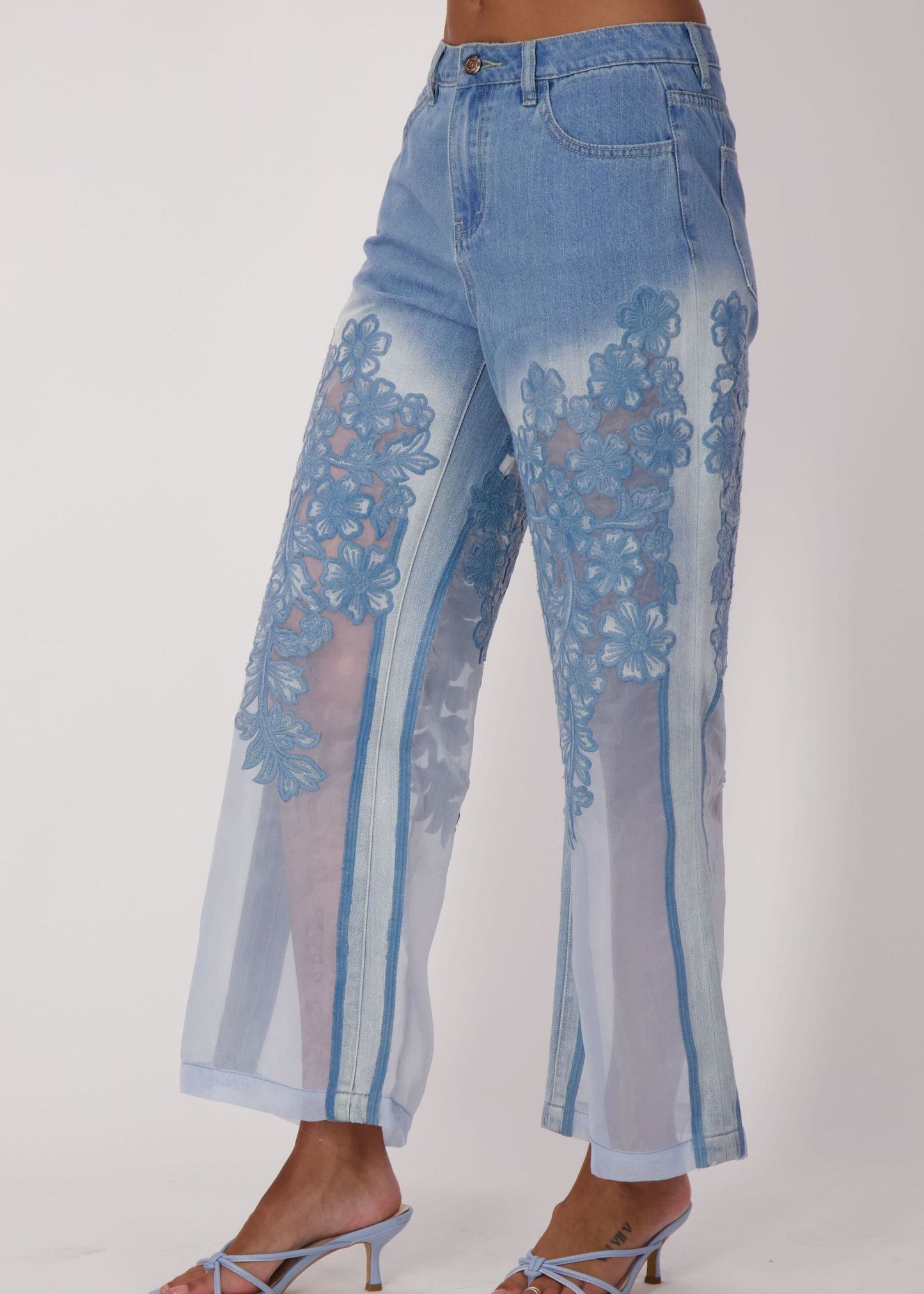 Spanner - Floral Embroidered Denim Organza Jean - SALE