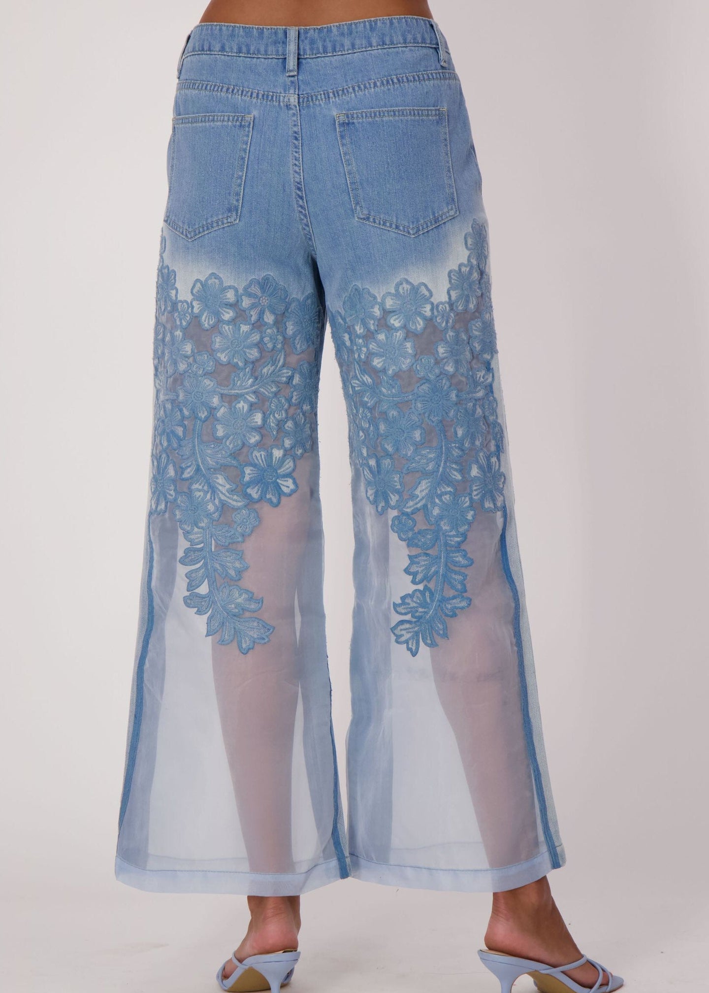 Spanner - Floral Embroidered Denim Organza Jean - SALE