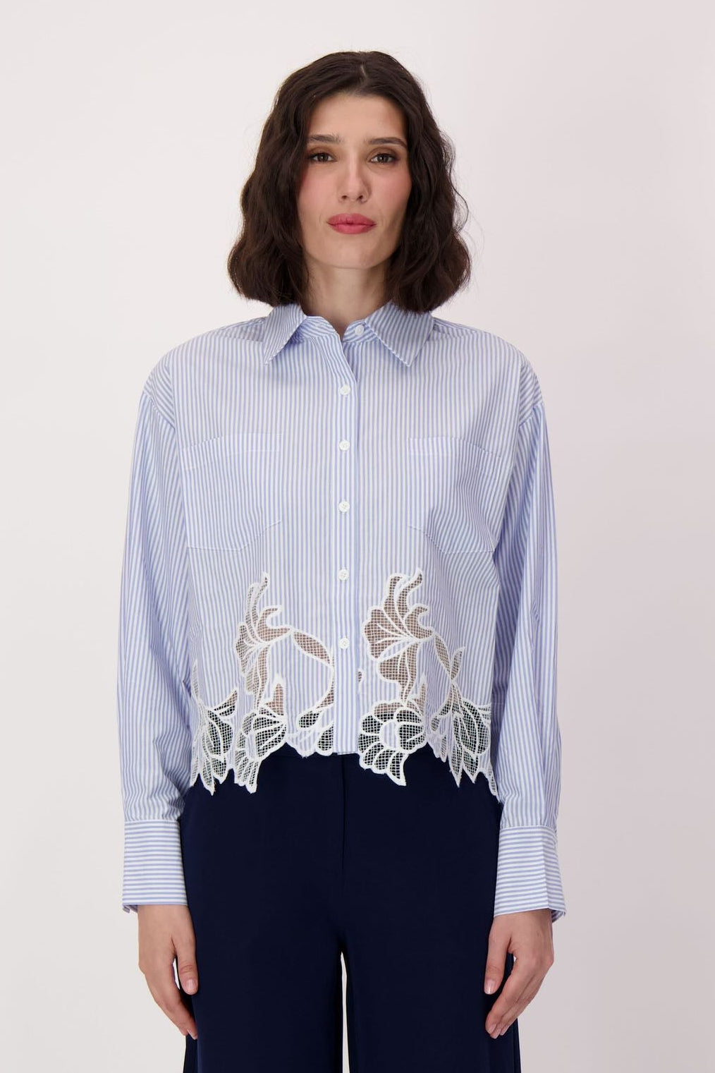 Spanner - Striped Cutwork Embroidered Hem Cotton Shirt - SALE