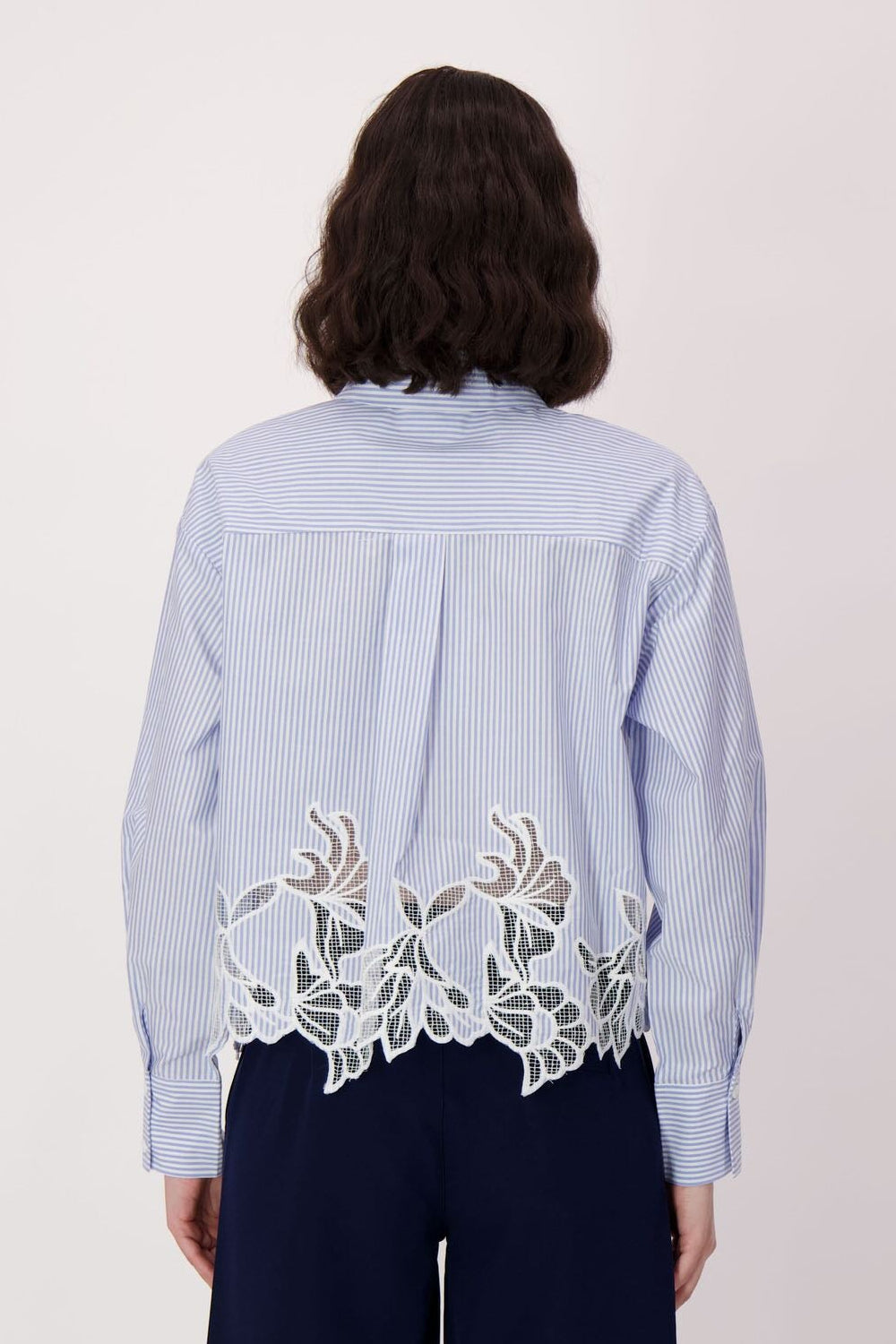 Spanner - Striped Cutwork Embroidered Hem Cotton Shirt - SALE