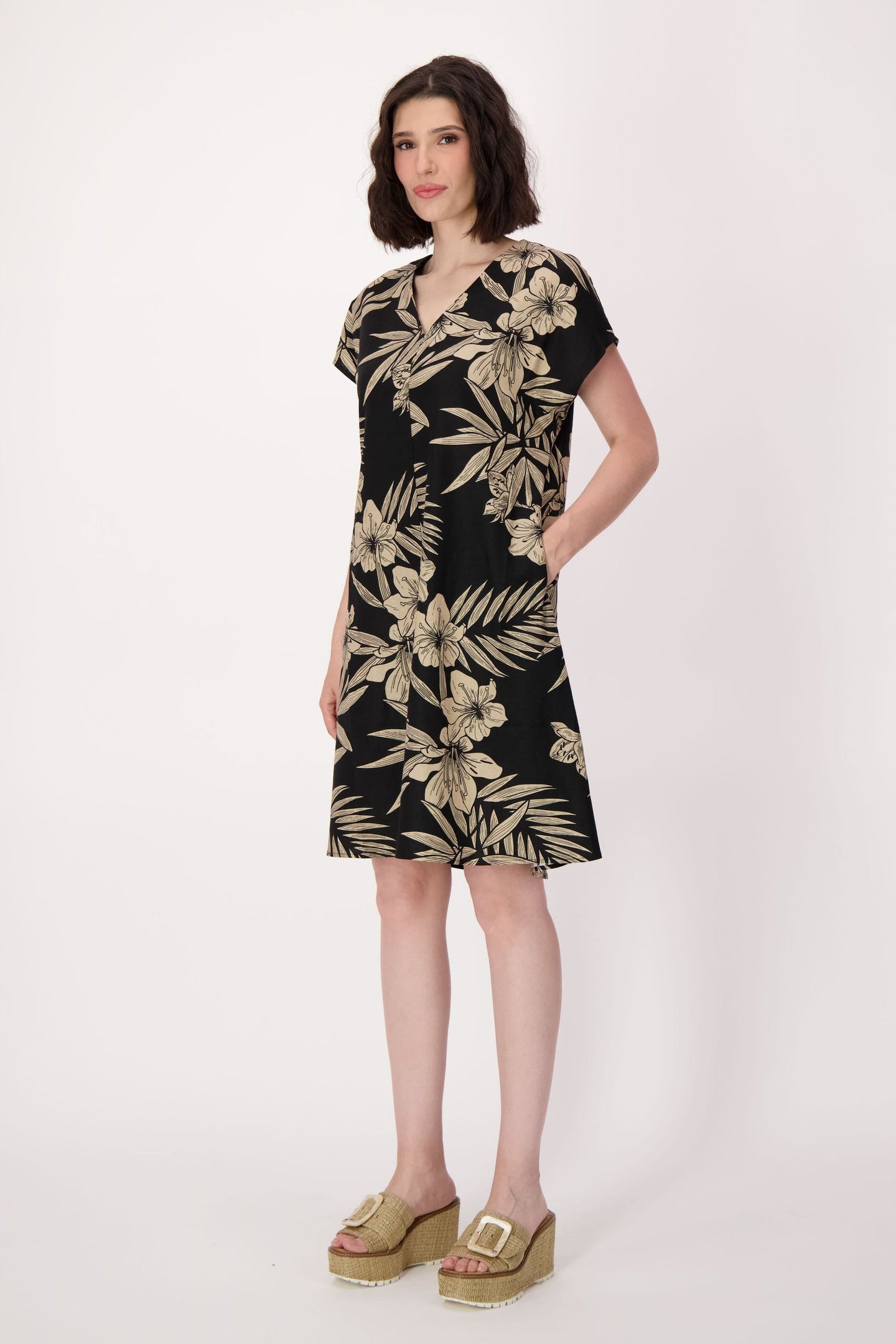 Spanner - Natural Floral Waist Tie Linen-Blend Dress - SALE