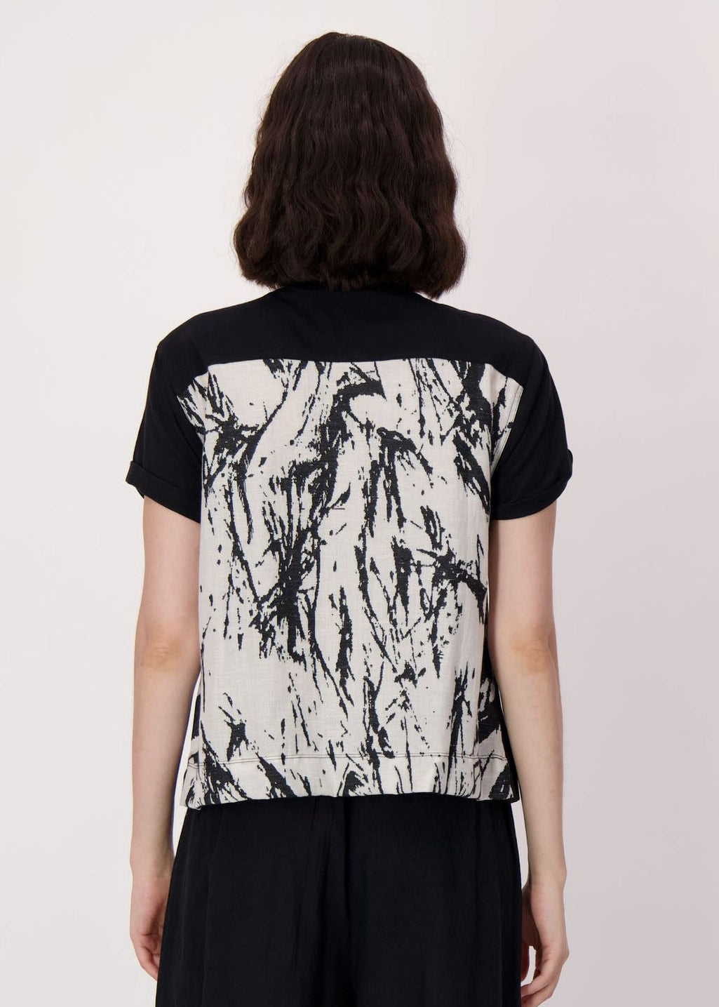 Spanner - Jacquard Back V-Neck Cotton-Linen Top - SALE