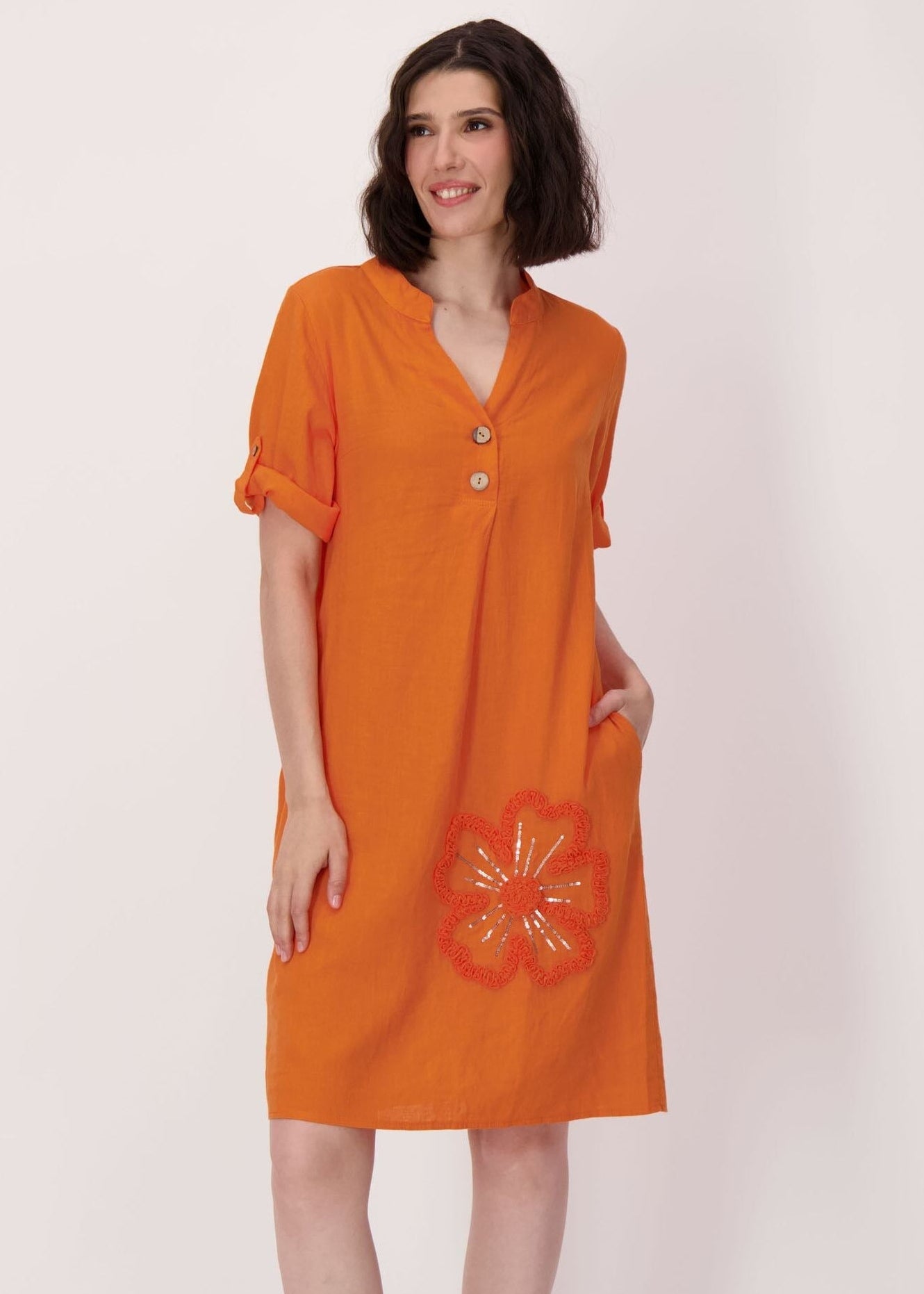 Spanner - Sparkle Sunflower Applique Linen-Blend Dress