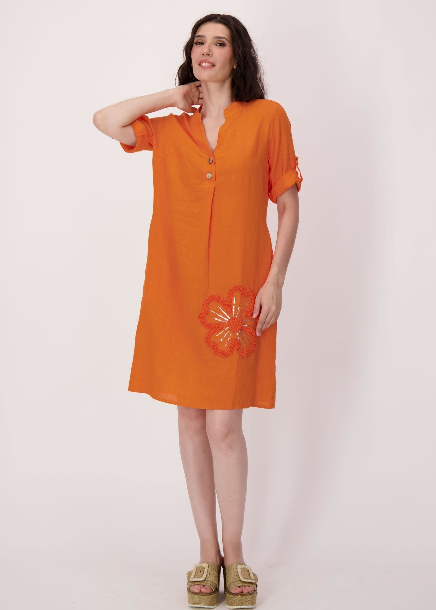 Spanner - Sparkle Sunflower Applique Linen-Blend Dress - SALE