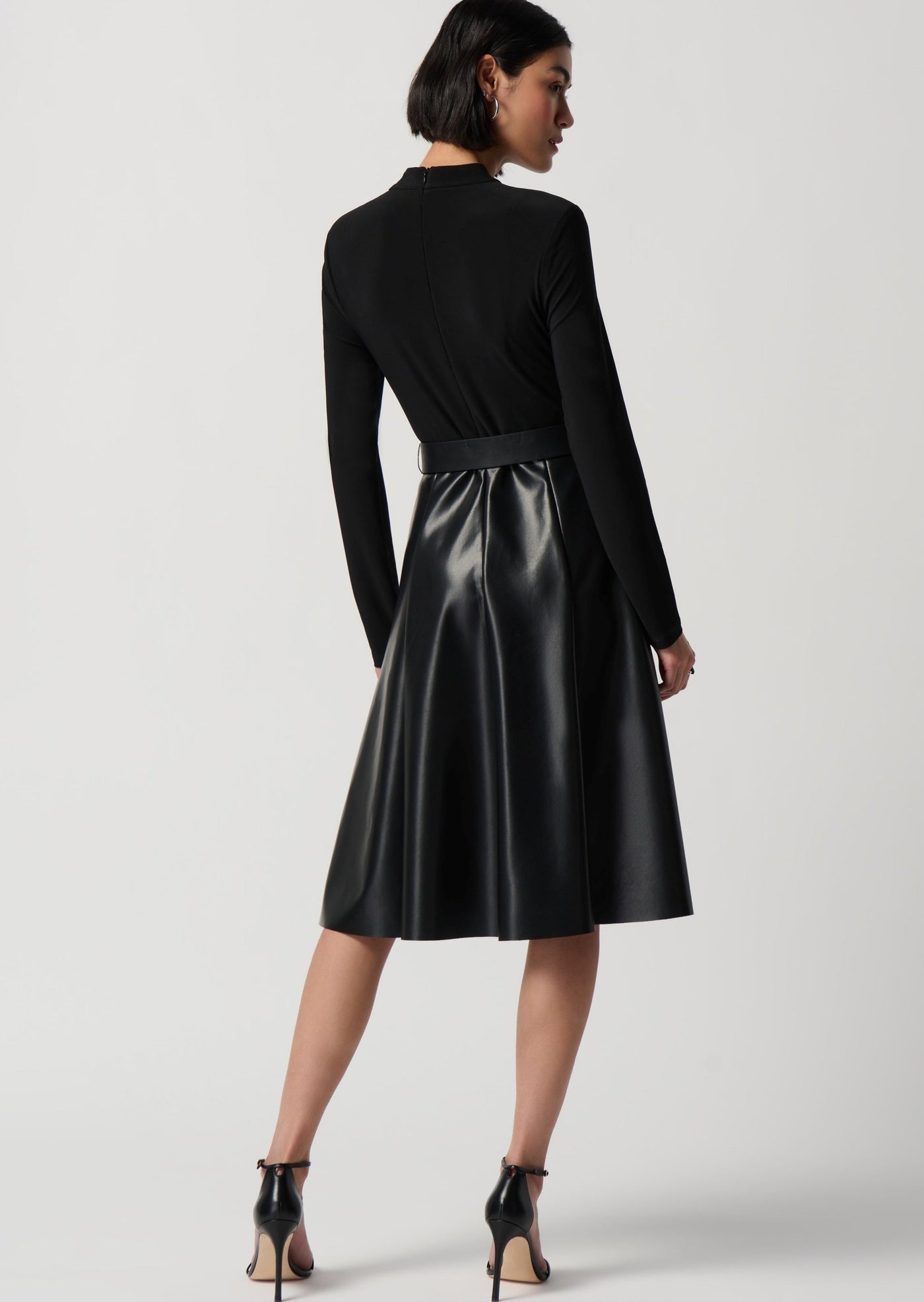 Joseph Ribkoff - Knit and Faux Leather Fit-and-Flare Dress