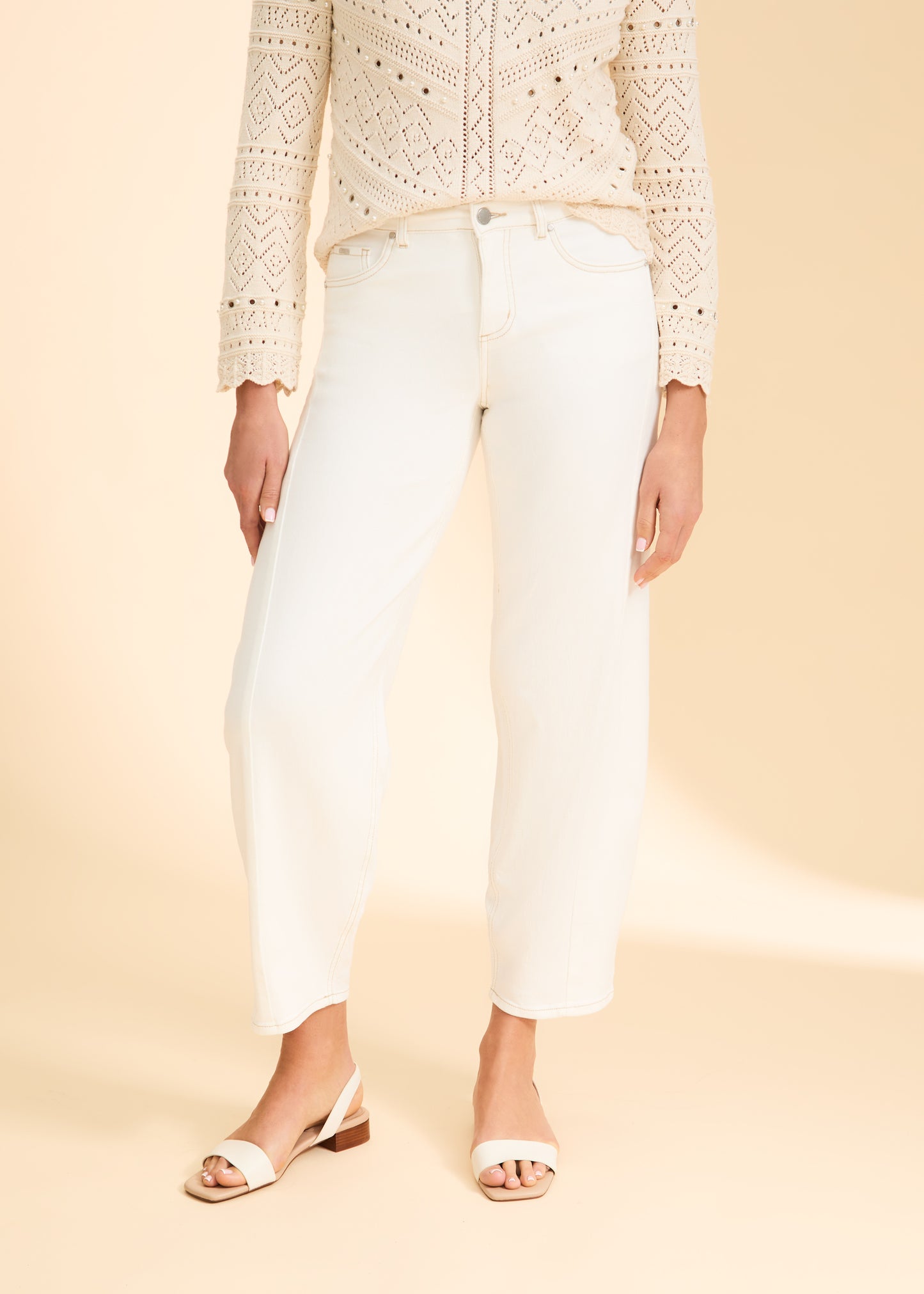 French Dressing Jeans - Girlfriend Barrel Ankle Jeans - Ivory