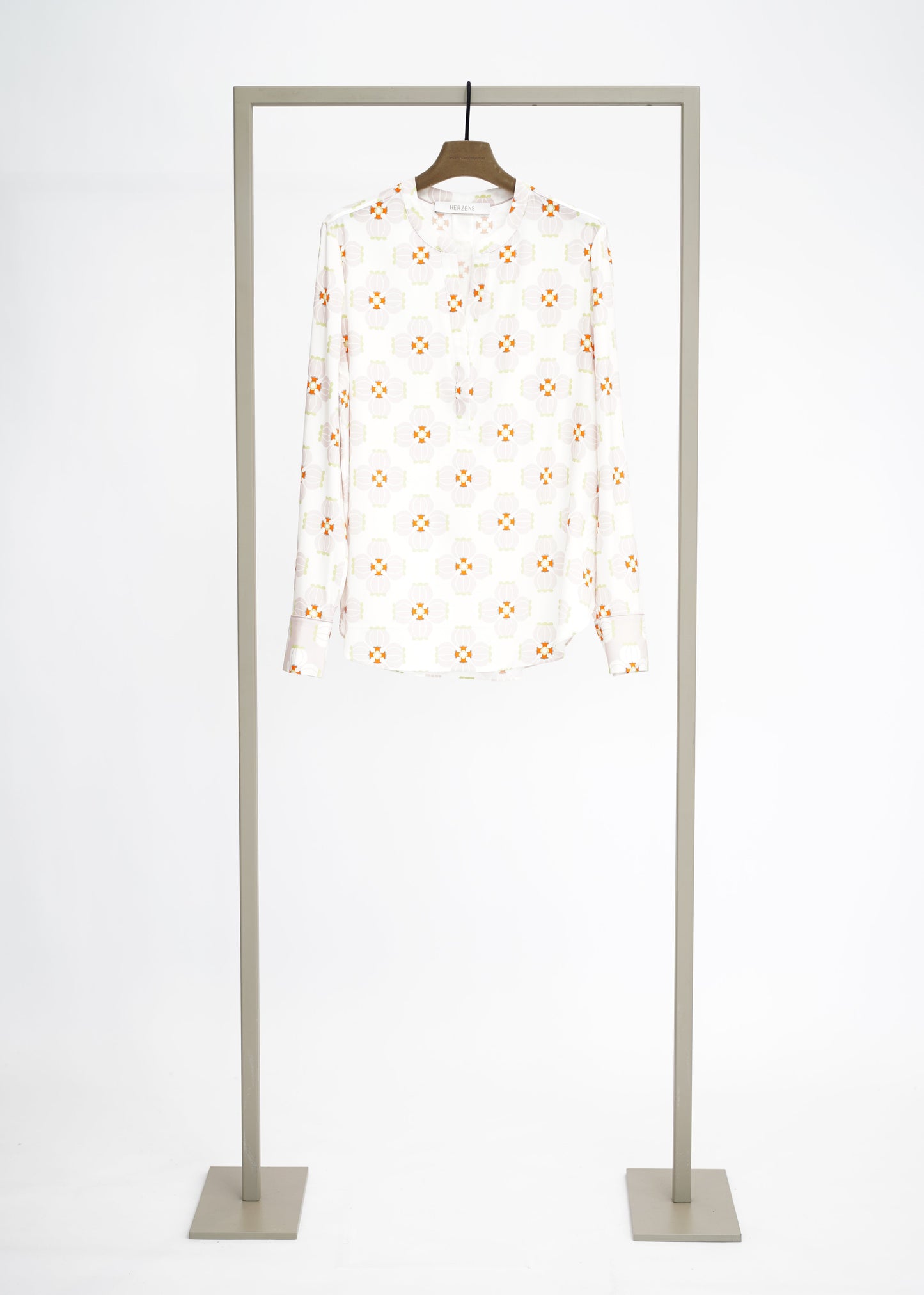 Herzen's - Silk Floral Print Henley Blouse Long Sleeve