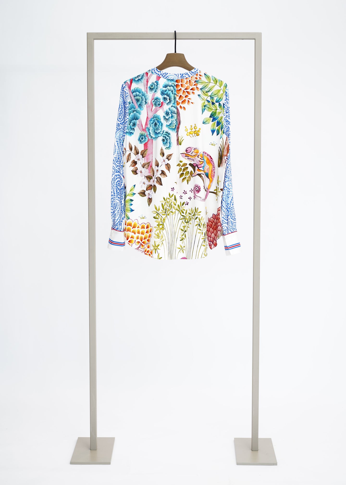 Herzen's - Silk Collarless 1/2 Placket Floral Blouse