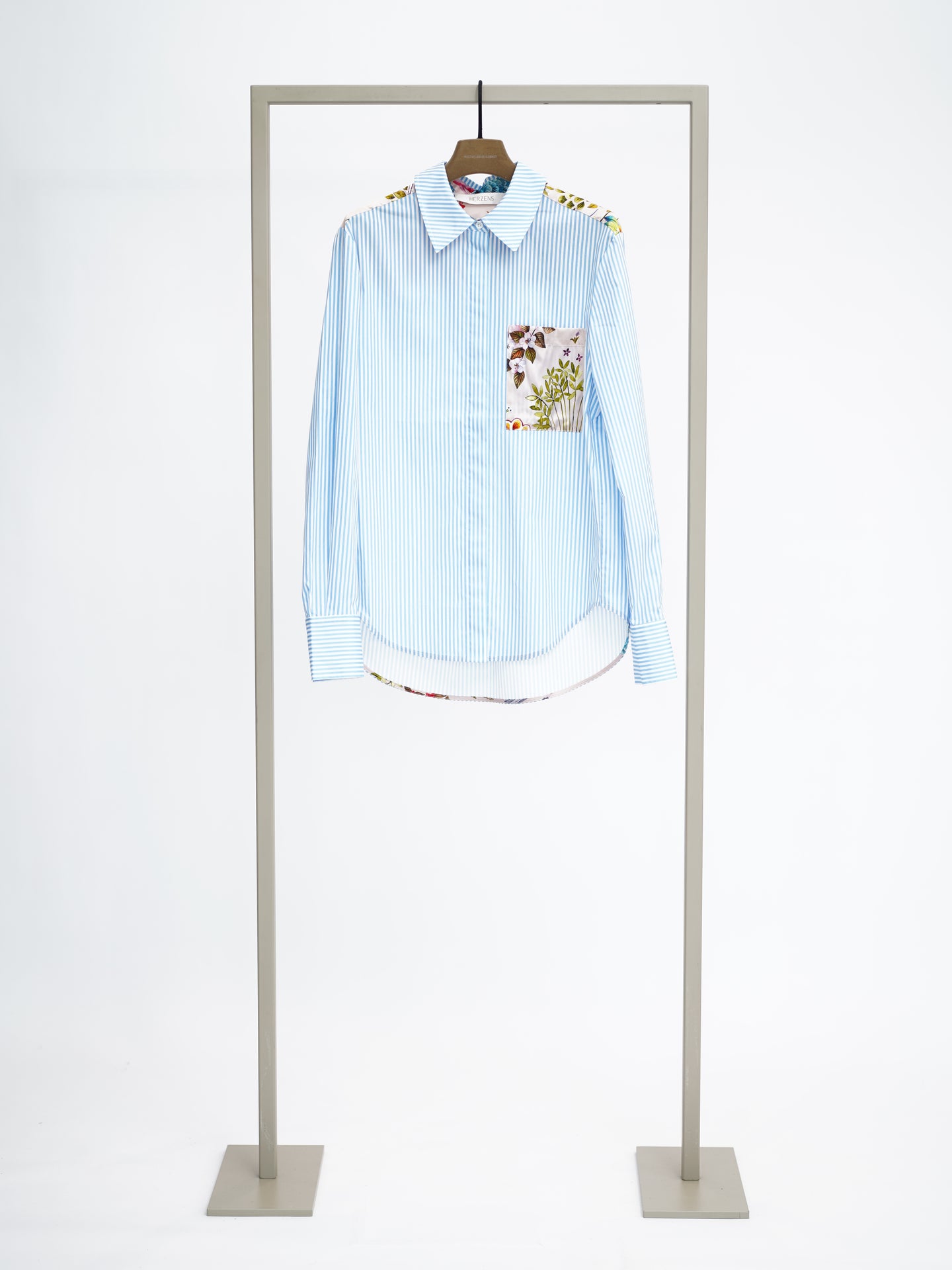 Herzen's - Cotton Blouse In Whimsical Stripe And Floral Combo