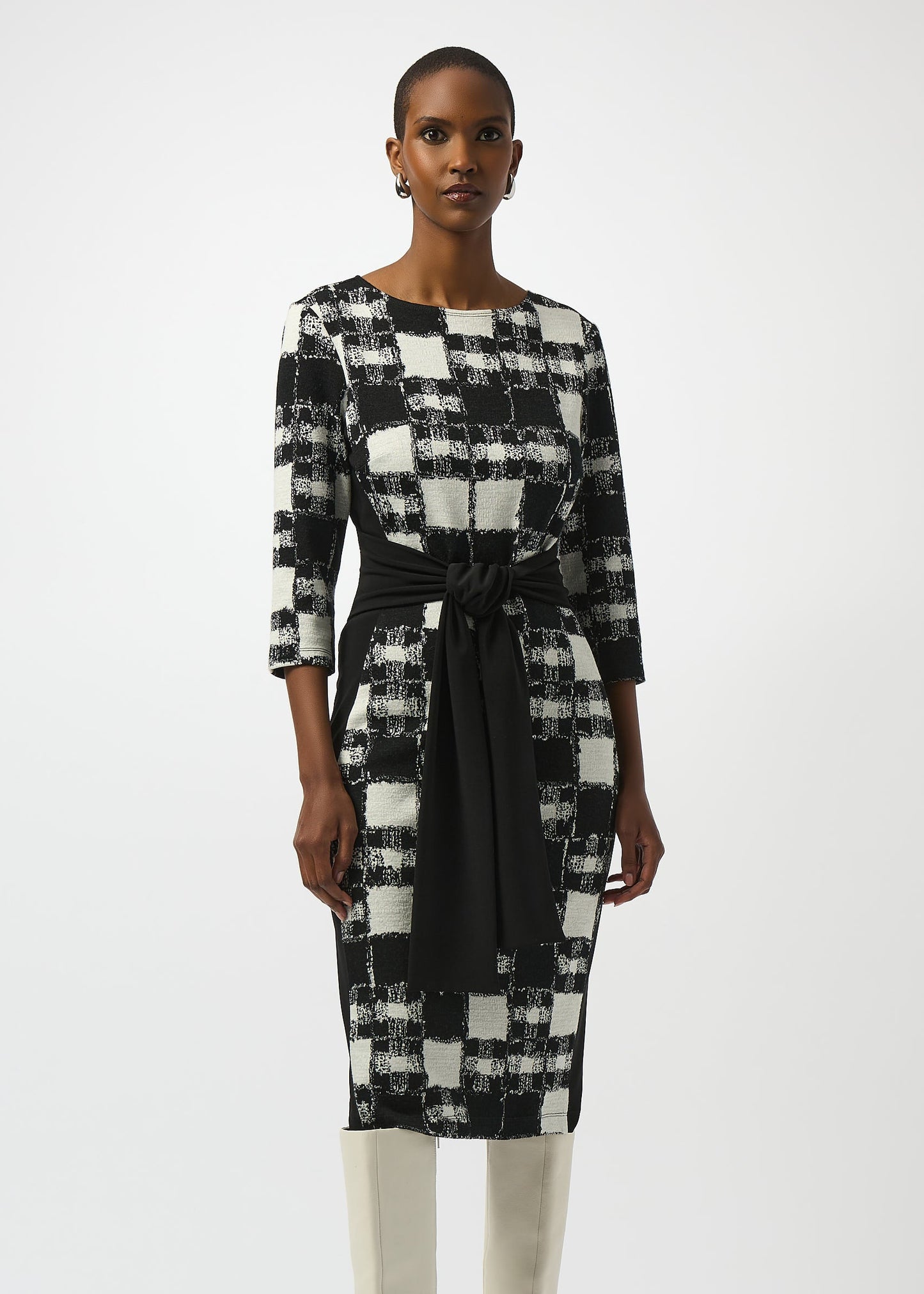 Joseph Ribkoff - Jacquard Sweater Plaid Print Sheath Dress