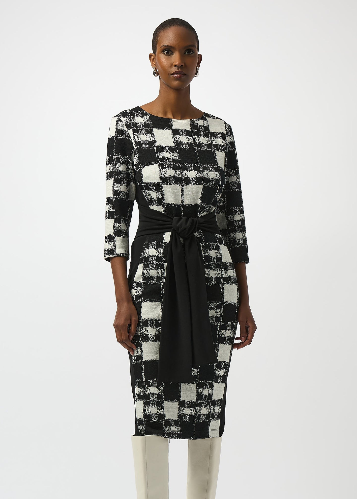 Joseph Ribkoff - Jacquard Sweater Plaid Print Sheath Dress