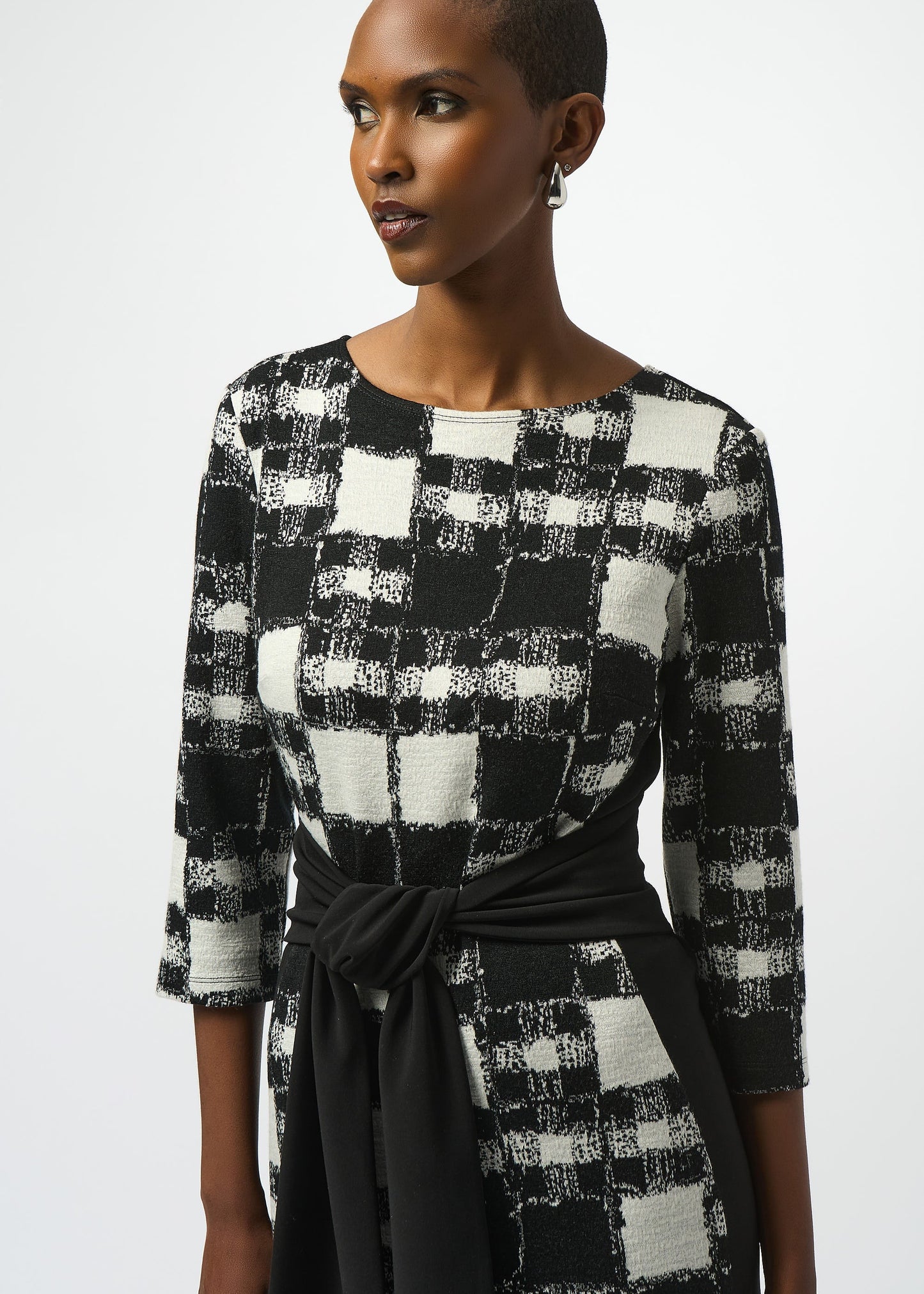 Joseph Ribkoff - Jacquard Sweater Plaid Print Sheath Dress
