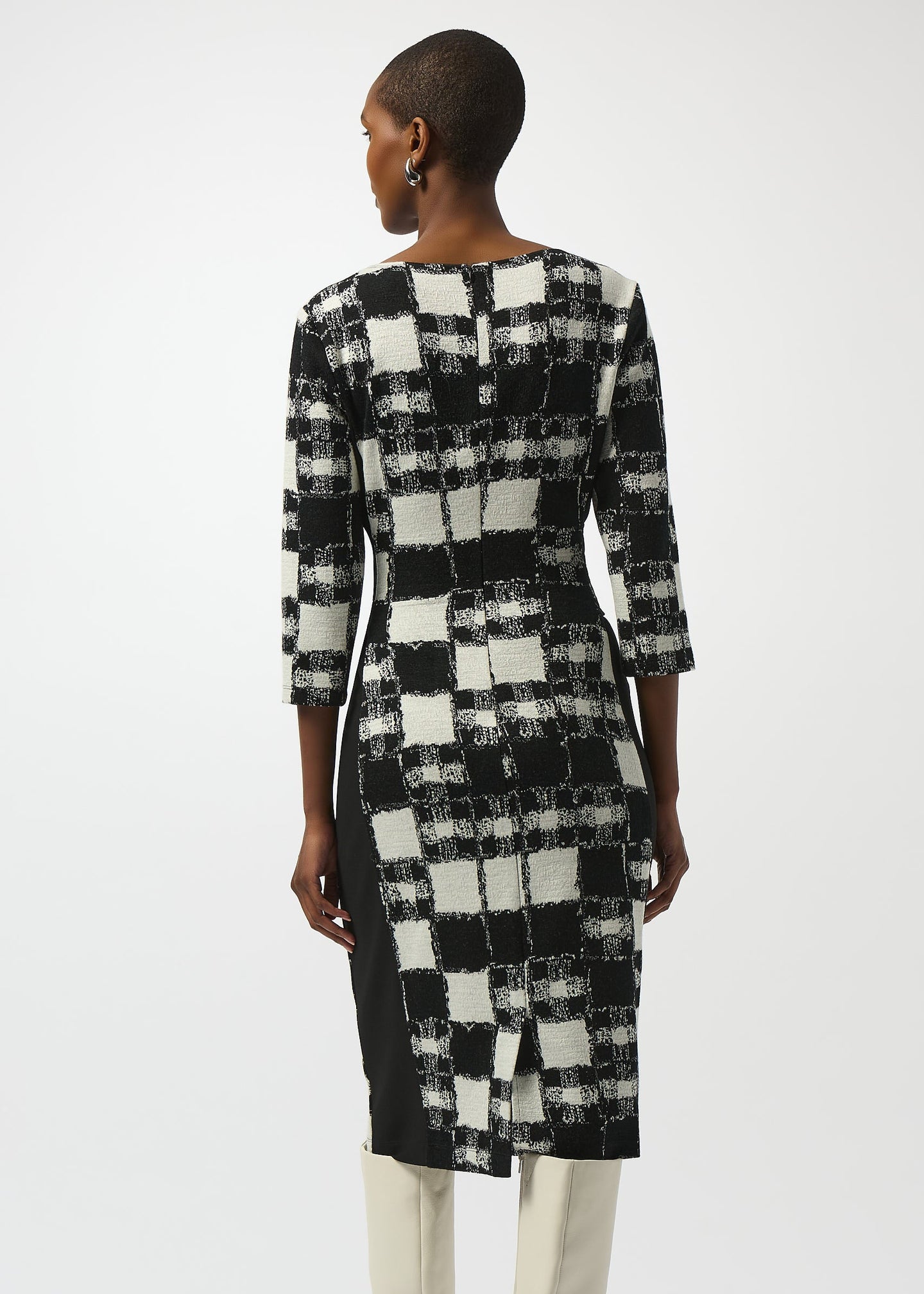 Joseph Ribkoff - Jacquard Sweater Plaid Print Sheath Dress