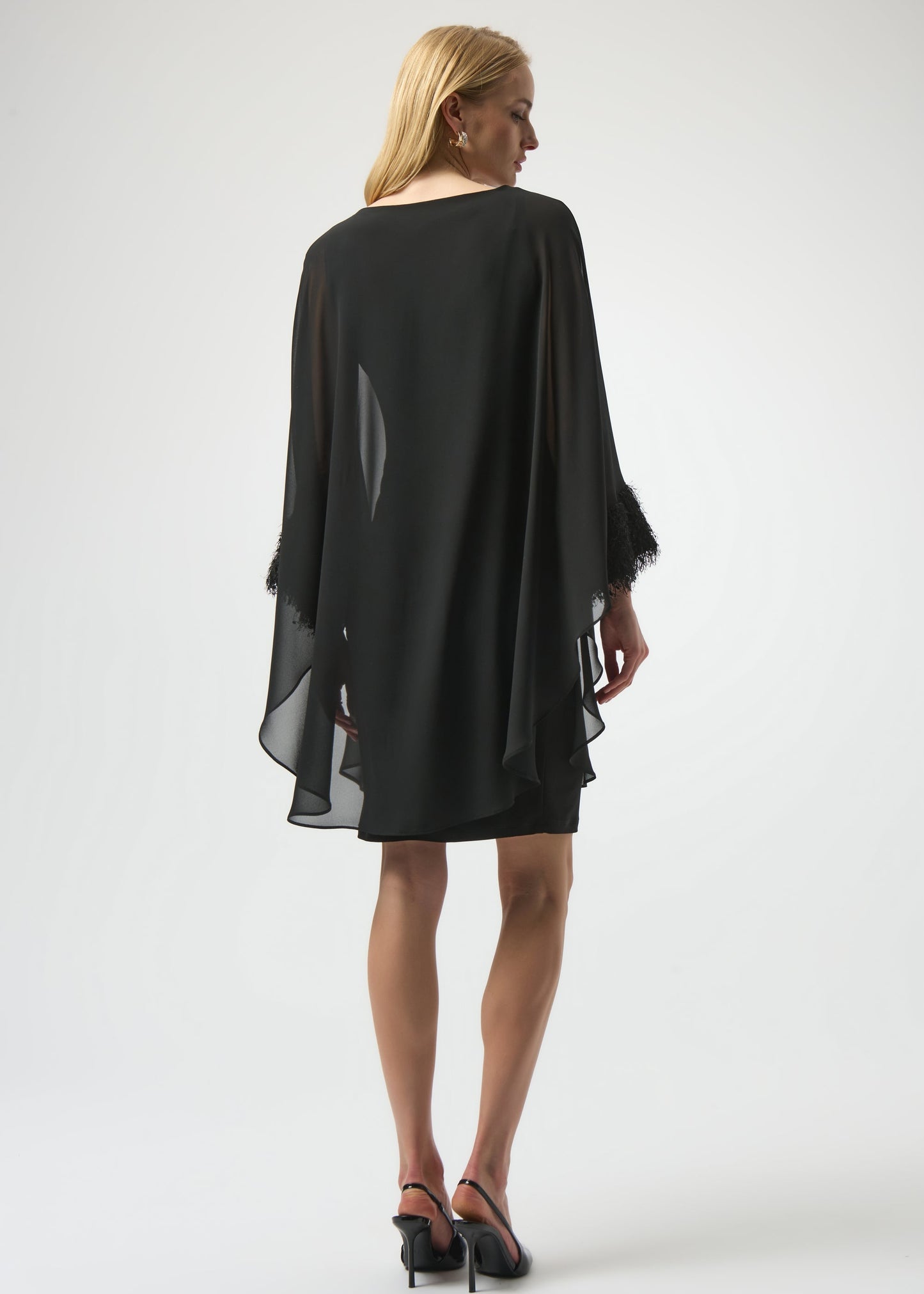 Joseph Ribkoff - Silky Knit & Chiffon Layered Dress with Fringe Detail