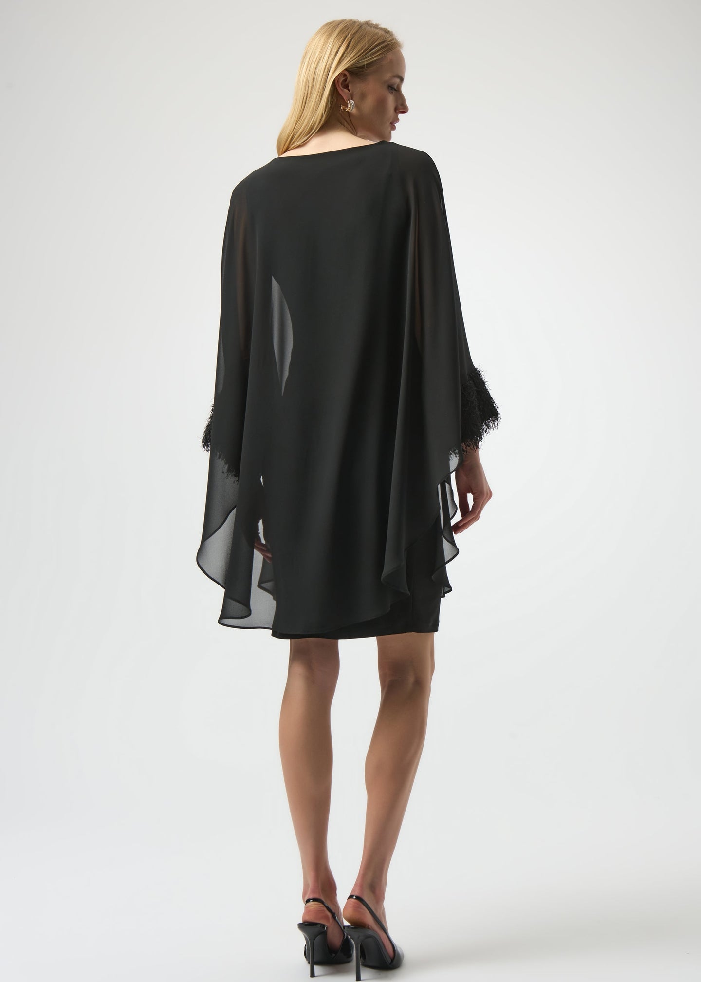 Joseph Ribkoff - Silky Knit & Chiffon Layered Dress with Fringe Detail