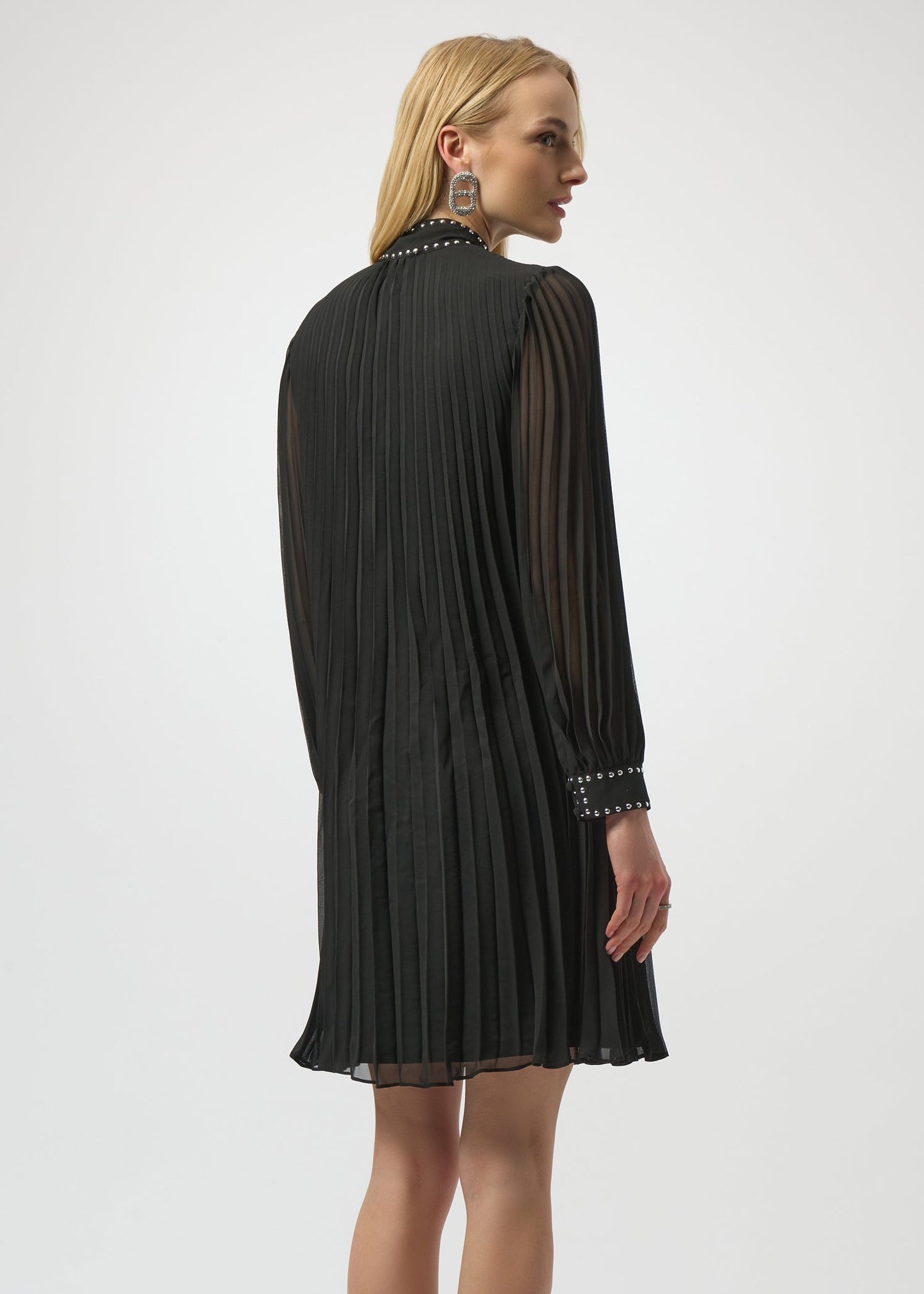 Joseph Ribkoff - Pleated Chiffon Aline Dress with Neck Tie