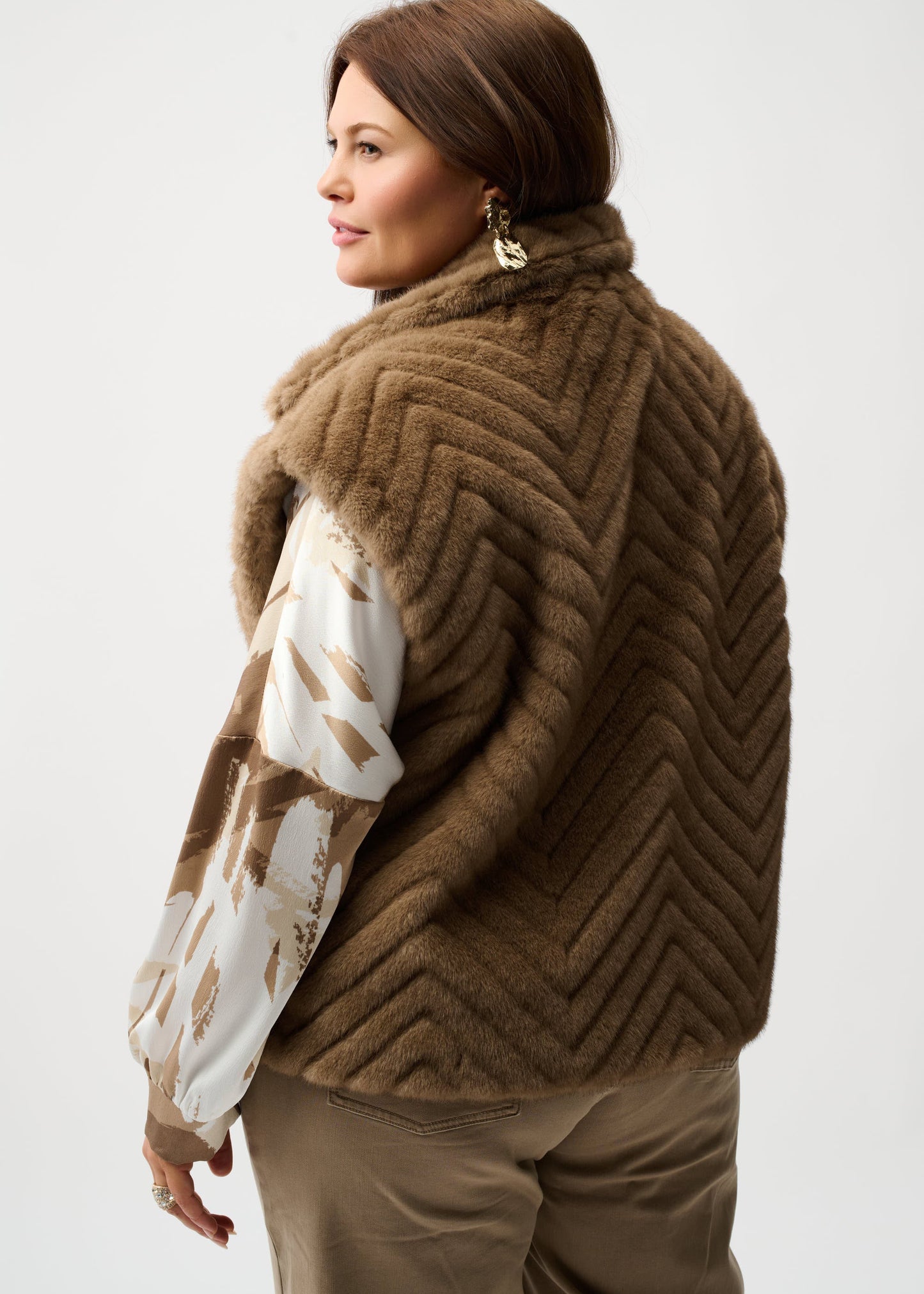 Joseph Ribkoff - Chevron Faux Fur Mock Neck Vest