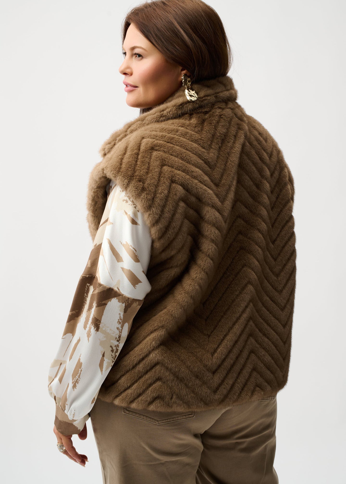 Joseph Ribkoff - Chevron Faux Fur Mock Neck Vest