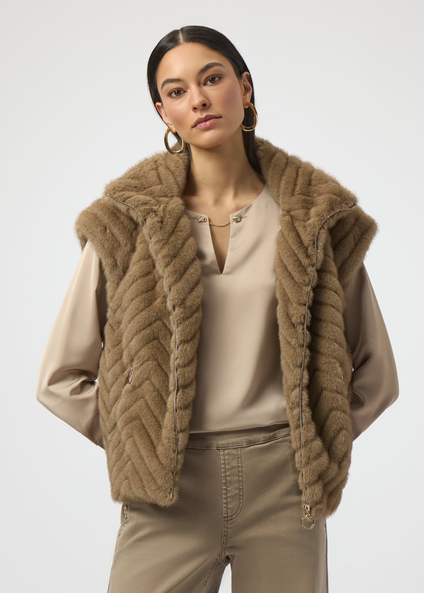 Joseph Ribkoff - Chevron Faux Fur Mock Neck Vest