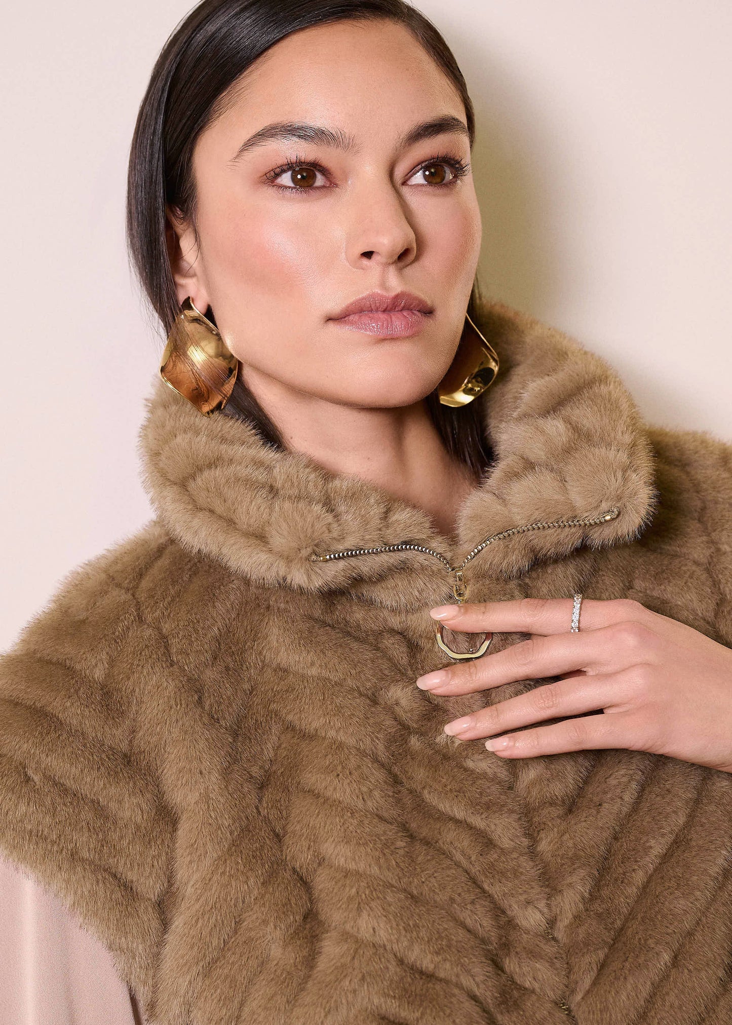 Joseph Ribkoff - Chevron Faux Fur Mock Neck Vest