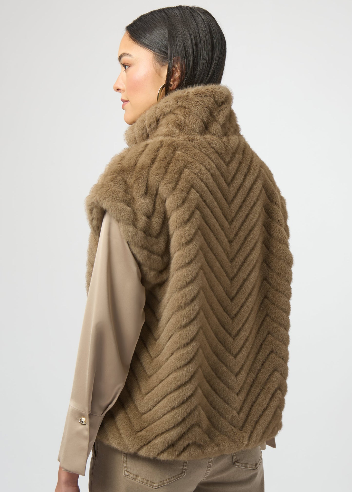 Joseph Ribkoff - Chevron Faux Fur Mock Neck Vest