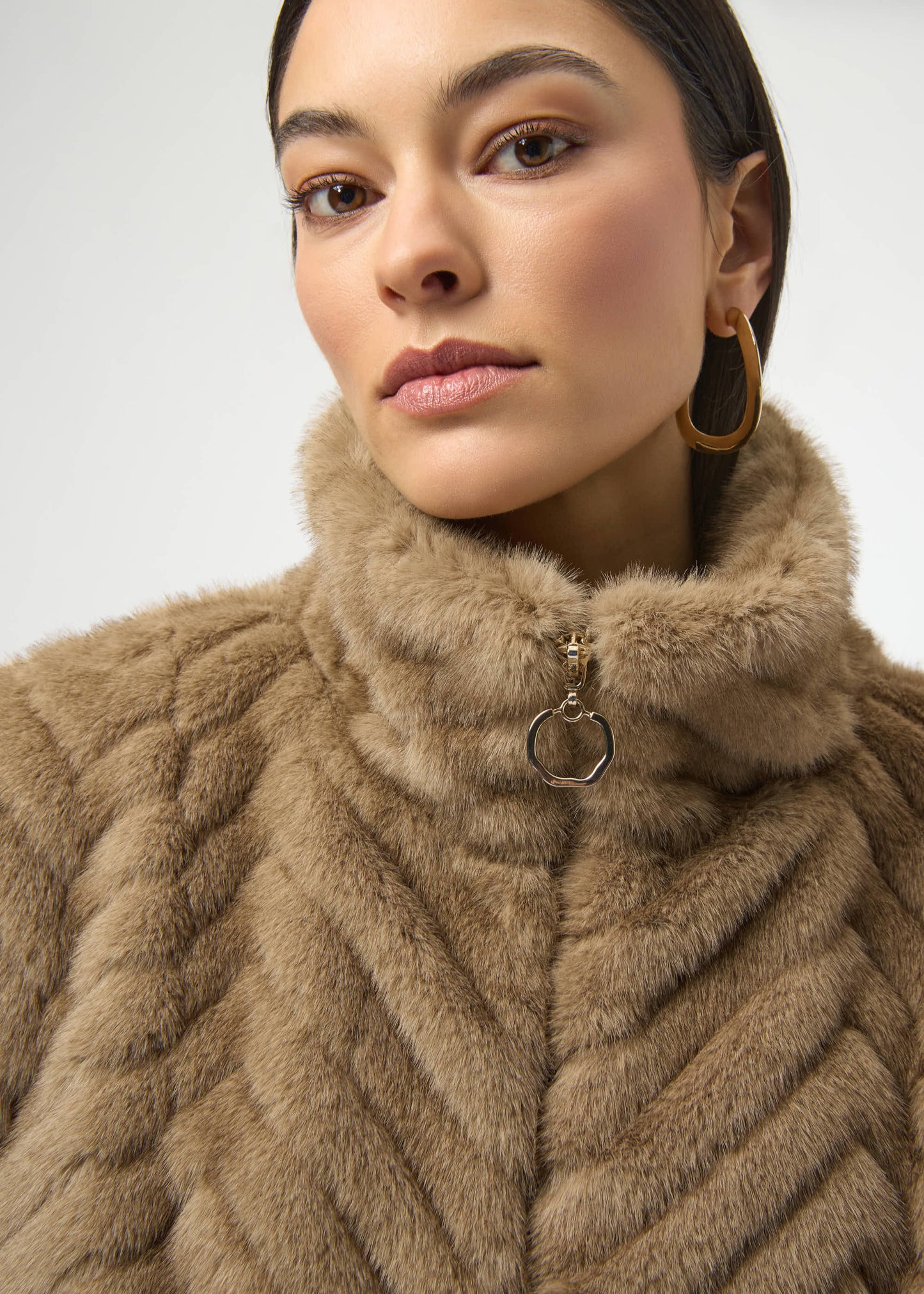 Joseph Ribkoff - Chevron Faux Fur Mock Neck Vest