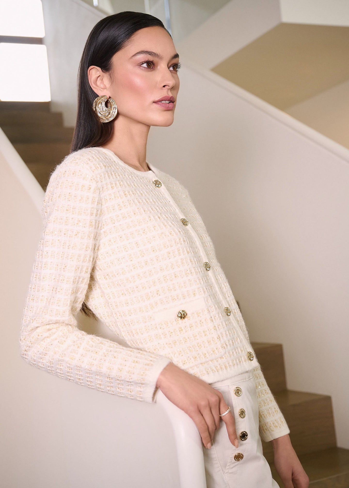 Joseph Ribkoff - Sequined Knit Cardigan with Gold Buttons