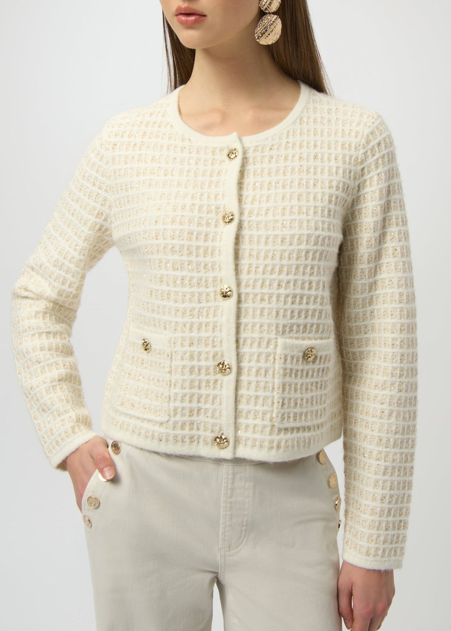 Joseph Ribkoff - Sequined Knit Cardigan with Gold Buttons