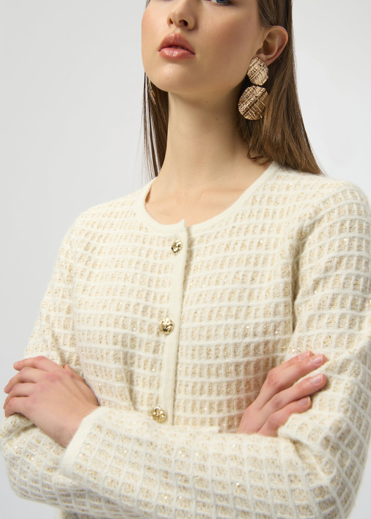 Joseph Ribkoff - Sequined Knit Cardigan with Gold Buttons