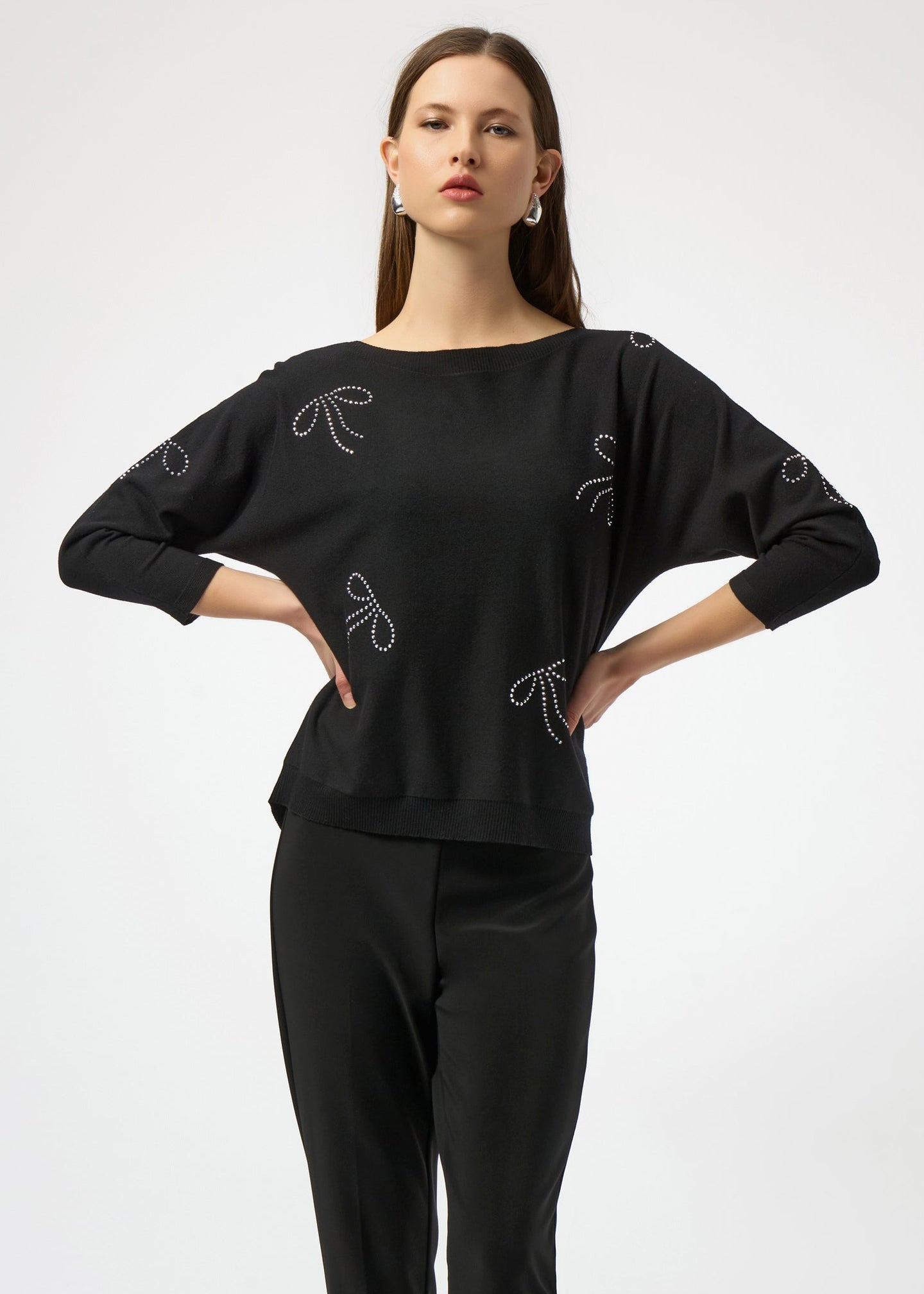 Joseph Ribkoff - Sweater Knit Pullover with Iron-On Bow Detail