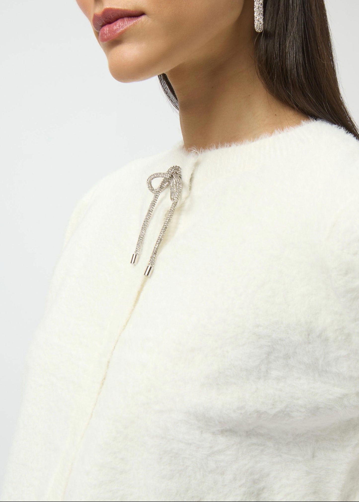 Joseph Ribkoff - Feather Yarn Cardigan with Rhinestone Bow