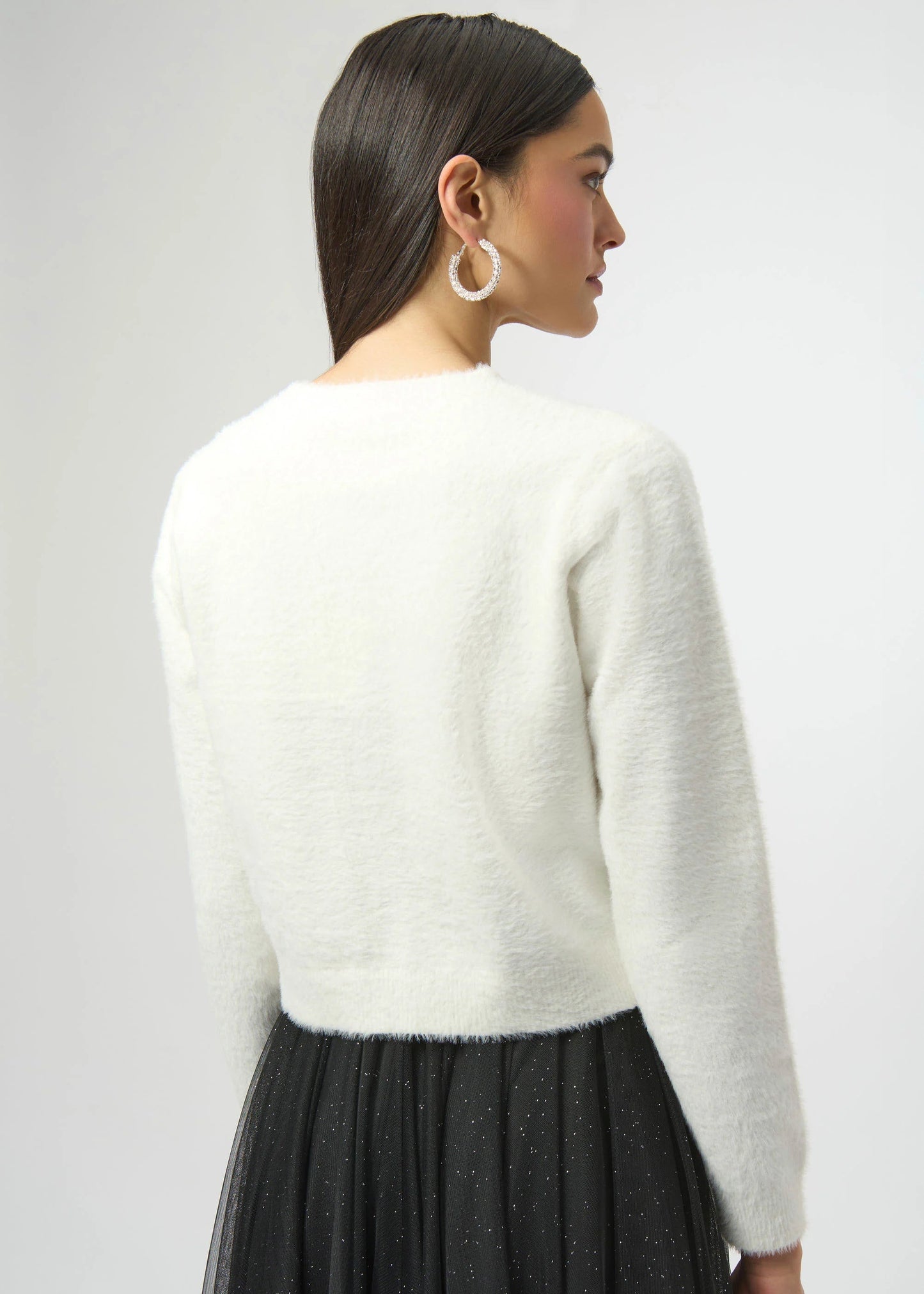 Joseph Ribkoff - Feather Yarn Cardigan with Rhinestone Bow