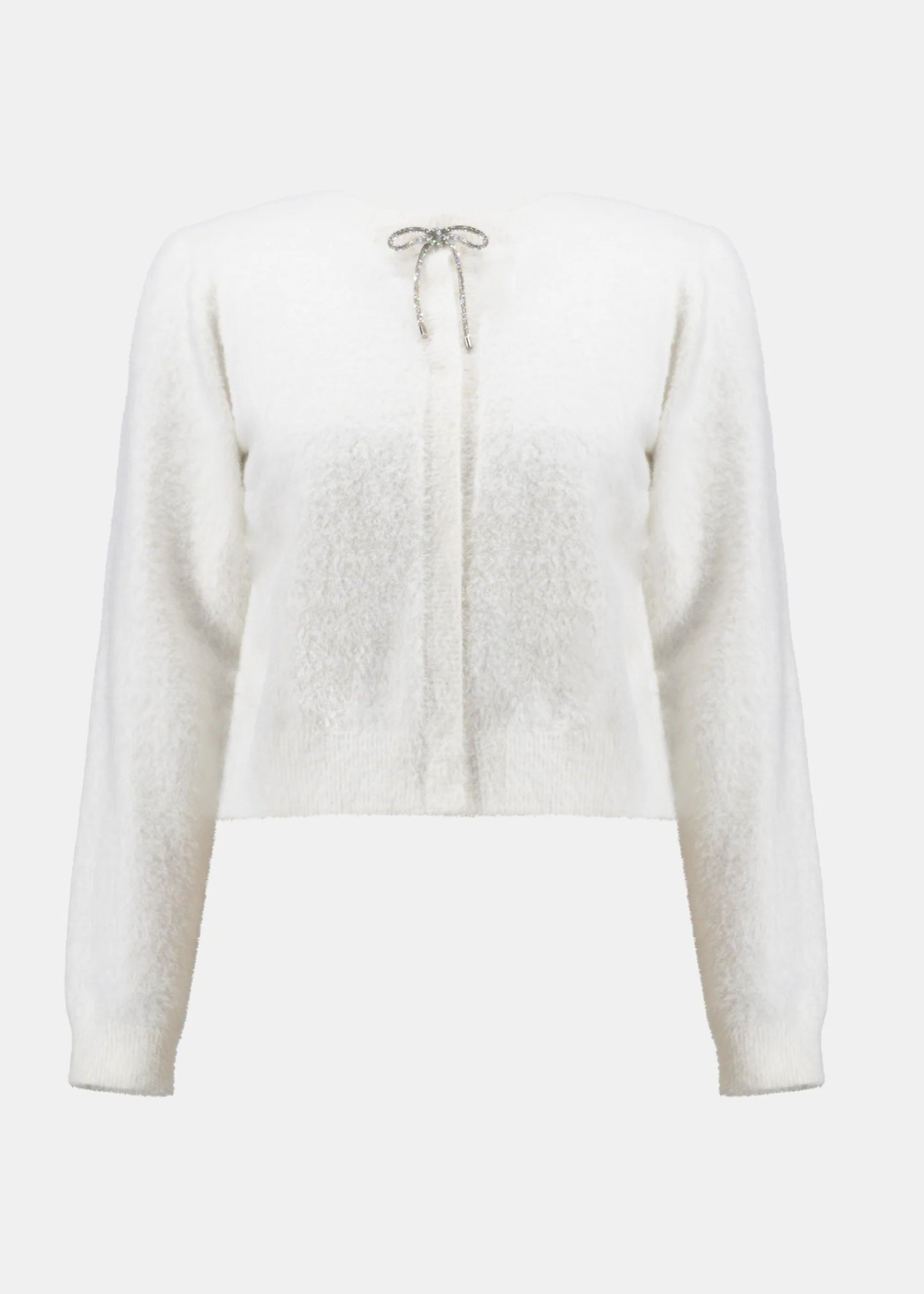 Joseph Ribkoff - Feather Yarn Cardigan with Rhinestone Bow