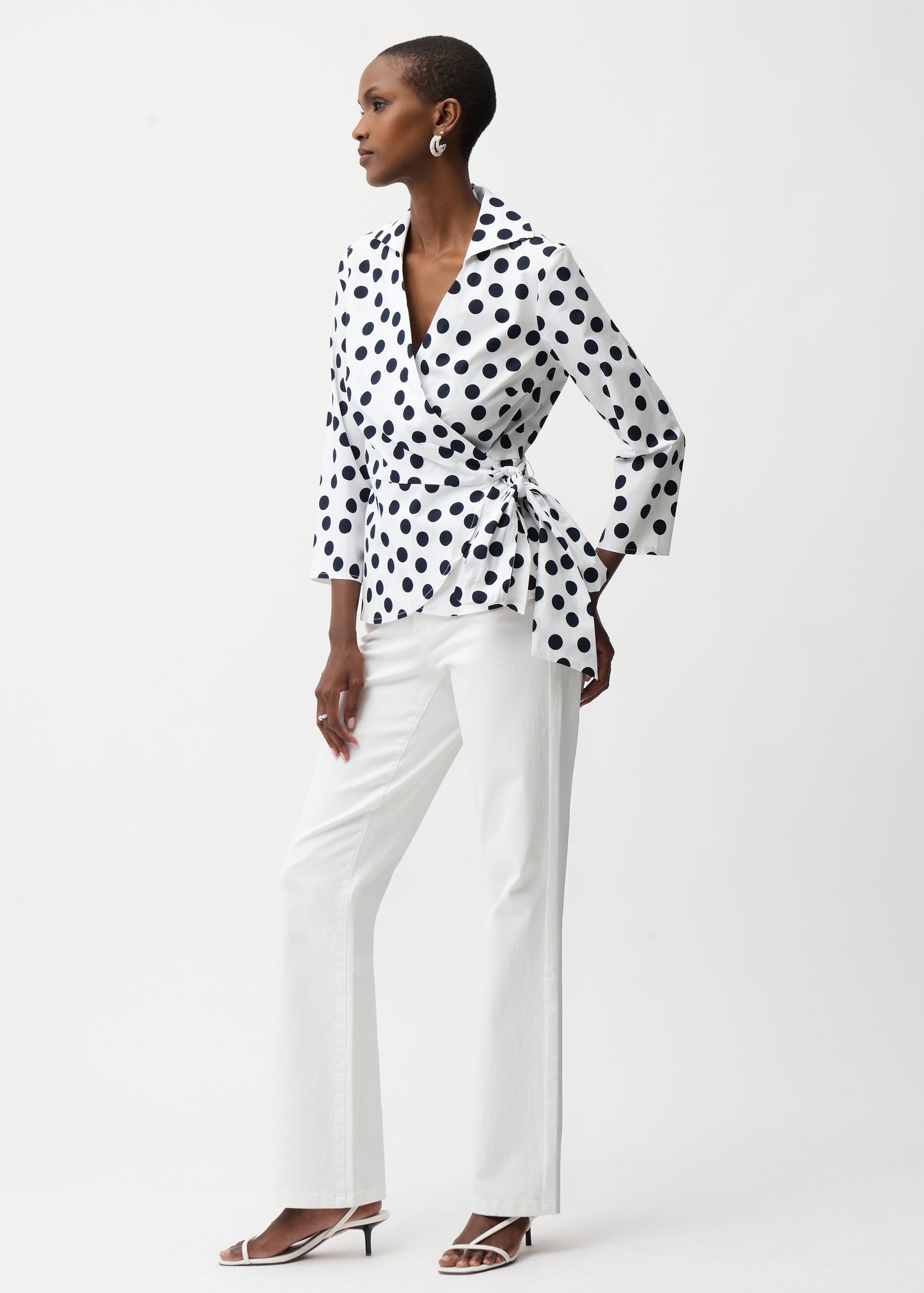 Joseph Ribkoff - Stretch Cotton Dot Print Wrap Top With Sash