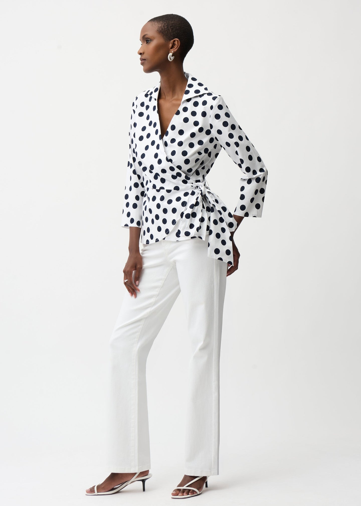 Joseph Ribkoff - Stretch Cotton Dot Print Wrap Top With Sash