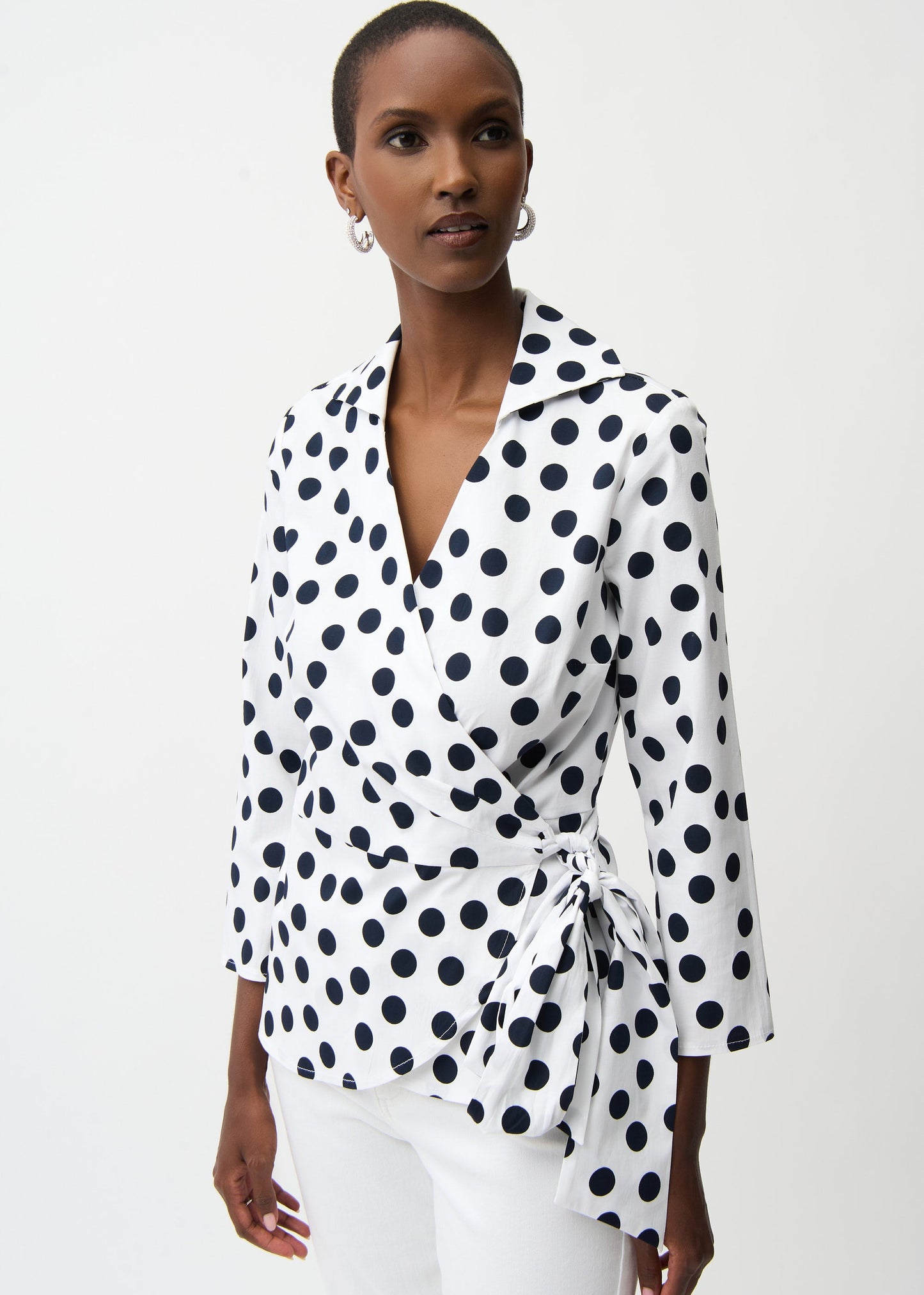 Joseph Ribkoff - Stretch Cotton Dot Print Wrap Top With Sash