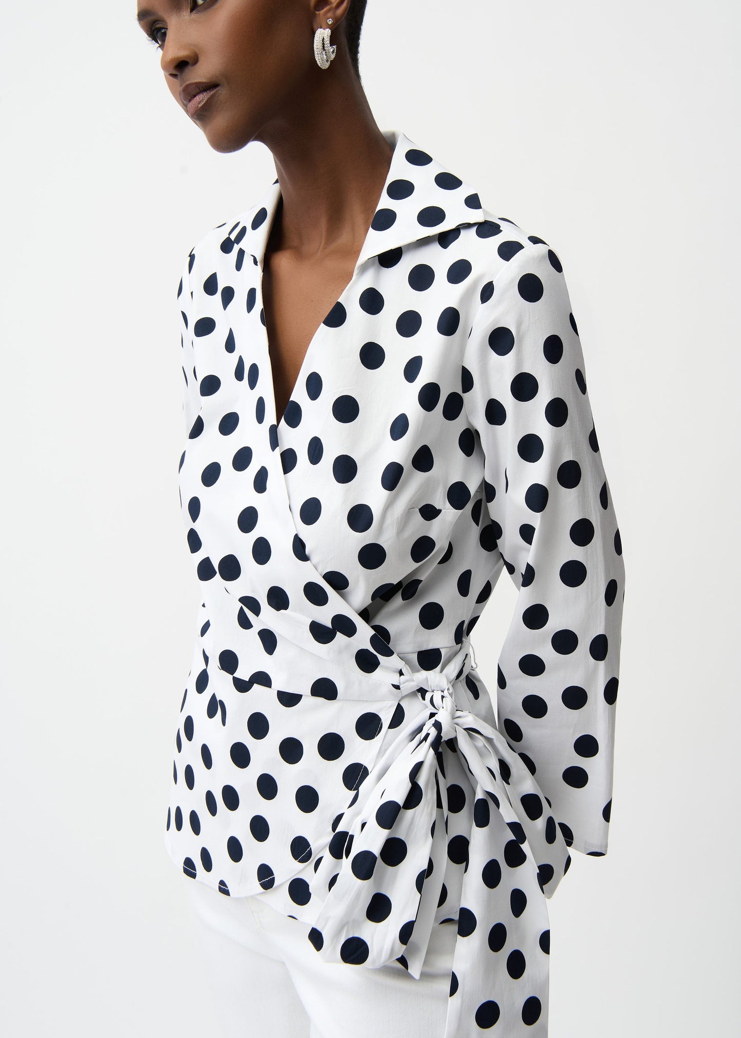 Joseph Ribkoff - Stretch Cotton Dot Print Wrap Top With Sash