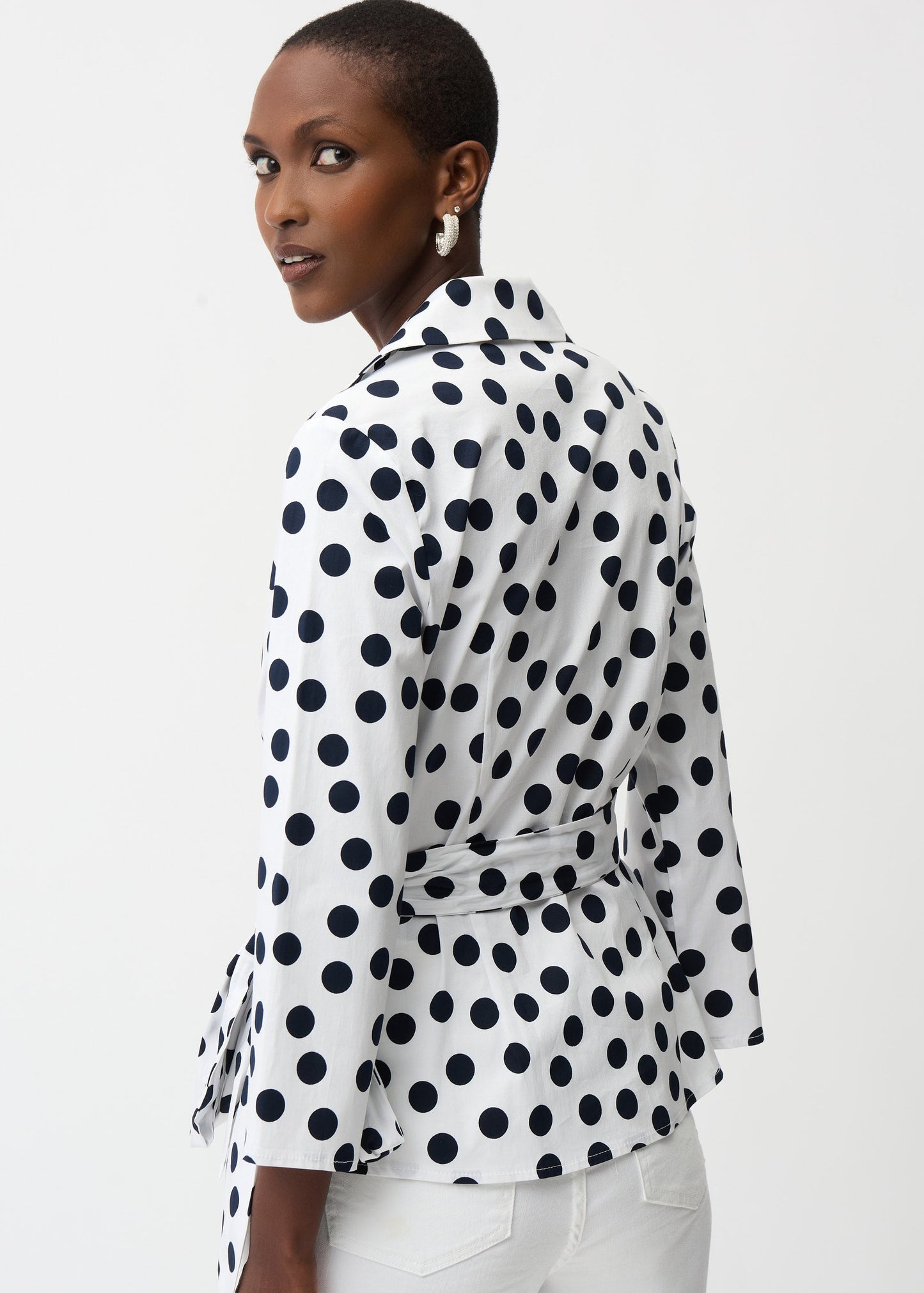 Joseph Ribkoff - Stretch Cotton Dot Print Wrap Top With Sash