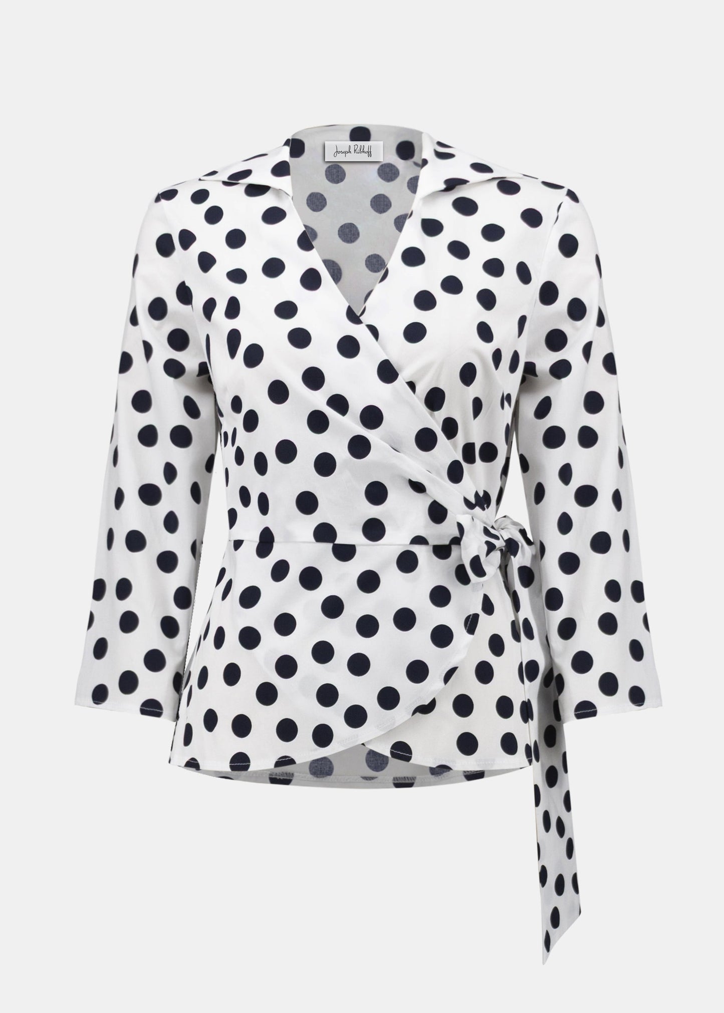 Joseph Ribkoff - Stretch Cotton Dot Print Wrap Top With Sash