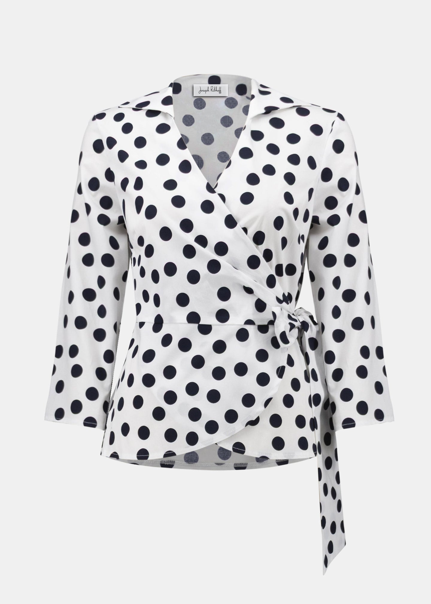 Joseph Ribkoff - Stretch Cotton Dot Print Wrap Top With Sash