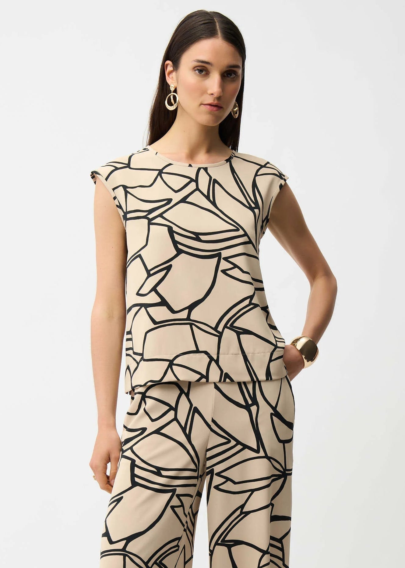 Joseph Ribkoff - Recycled Woven Abstract Print Boxy Top