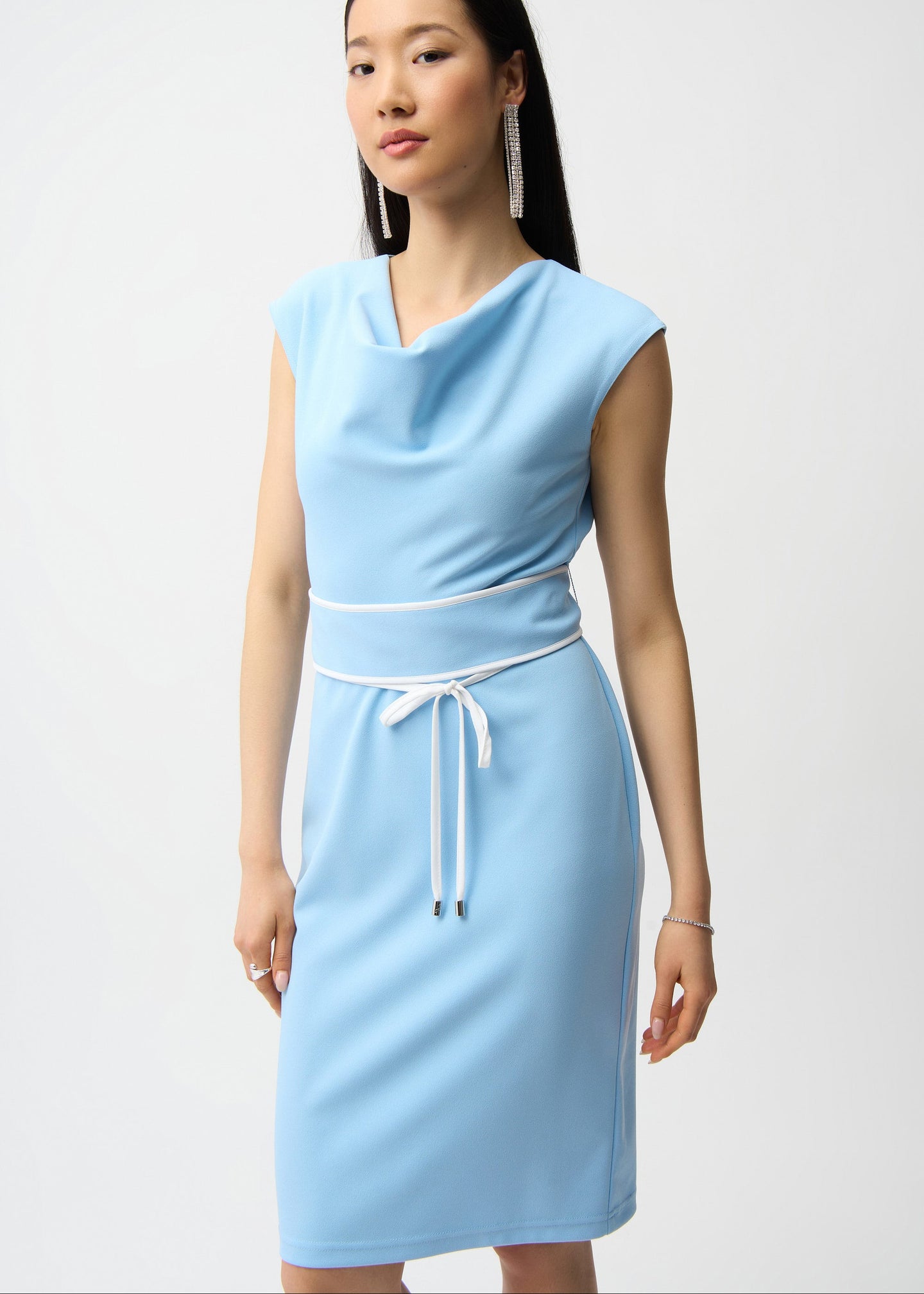 Joseph Ribkoff - Scuba Crepe Sheath Dress With Cowl Neck and Belted Waist