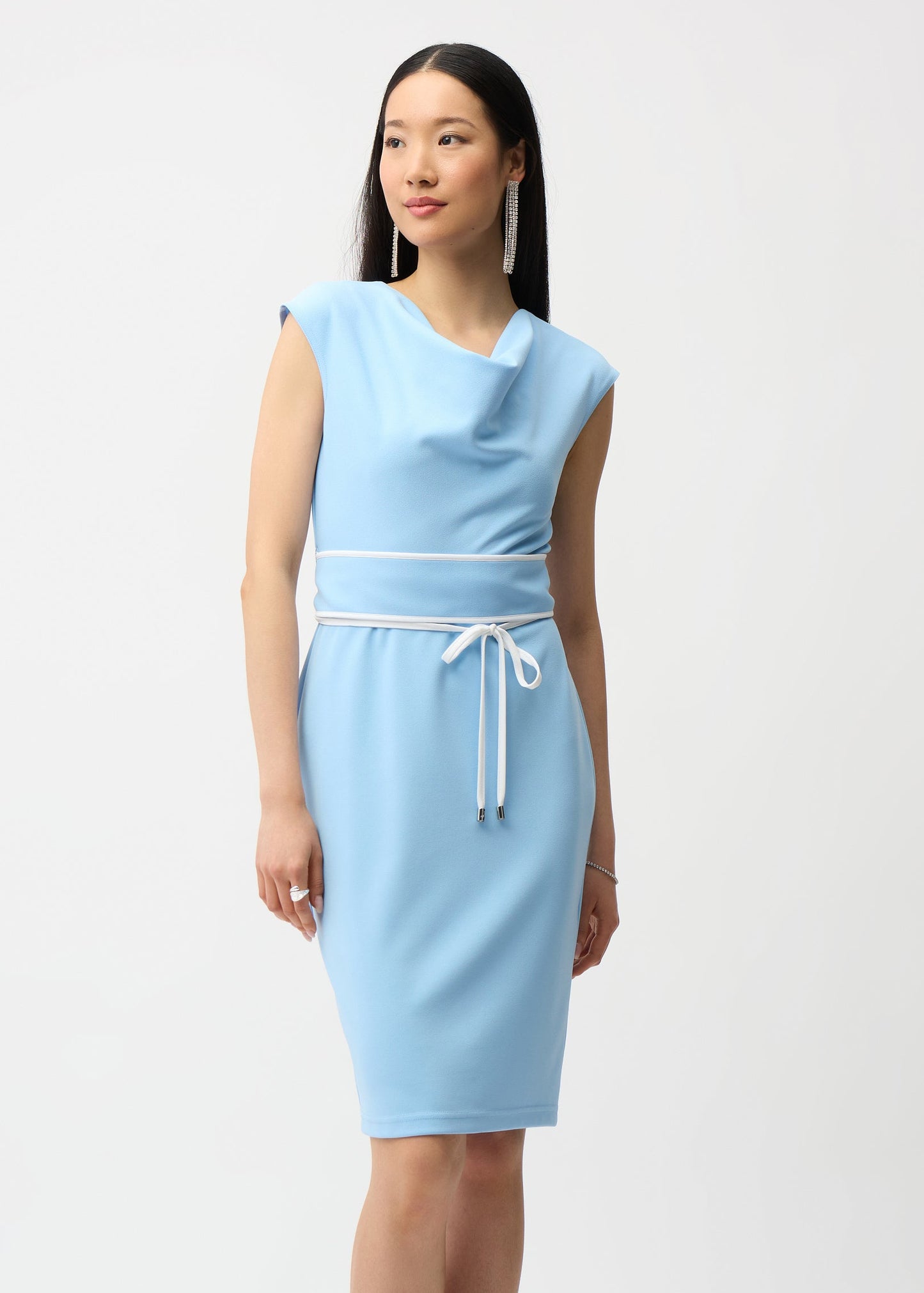 Joseph Ribkoff - Scuba Crepe Sheath Dress With Cowl Neck and Belted Waist