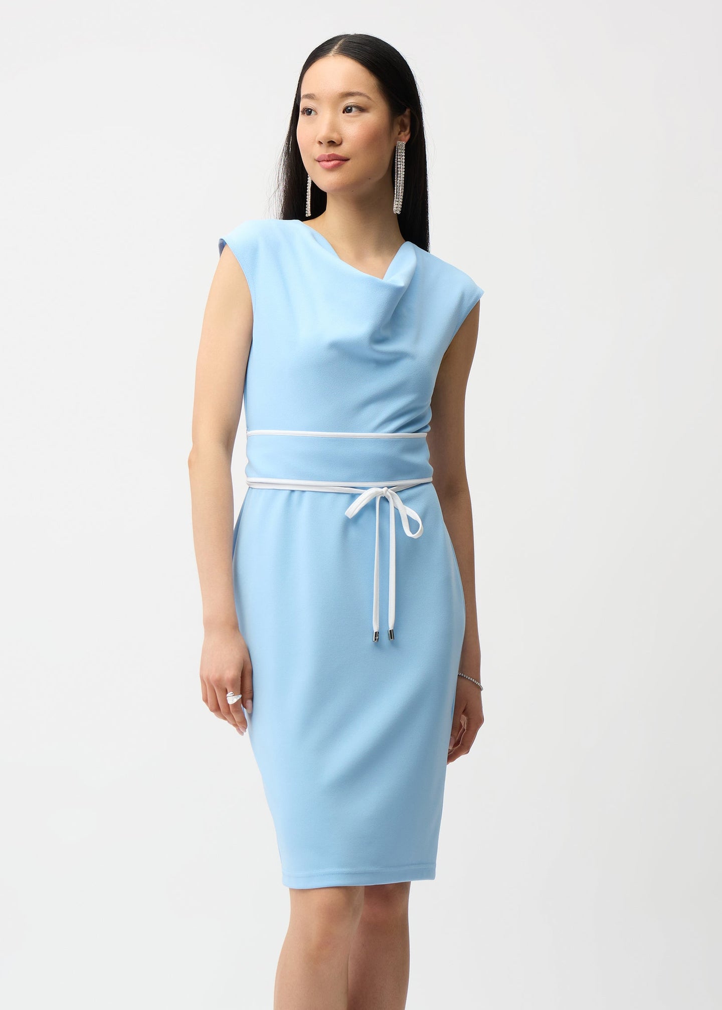 Joseph Ribkoff - Scuba Crepe Sheath Dress With Cowl Neck and Belted Waist