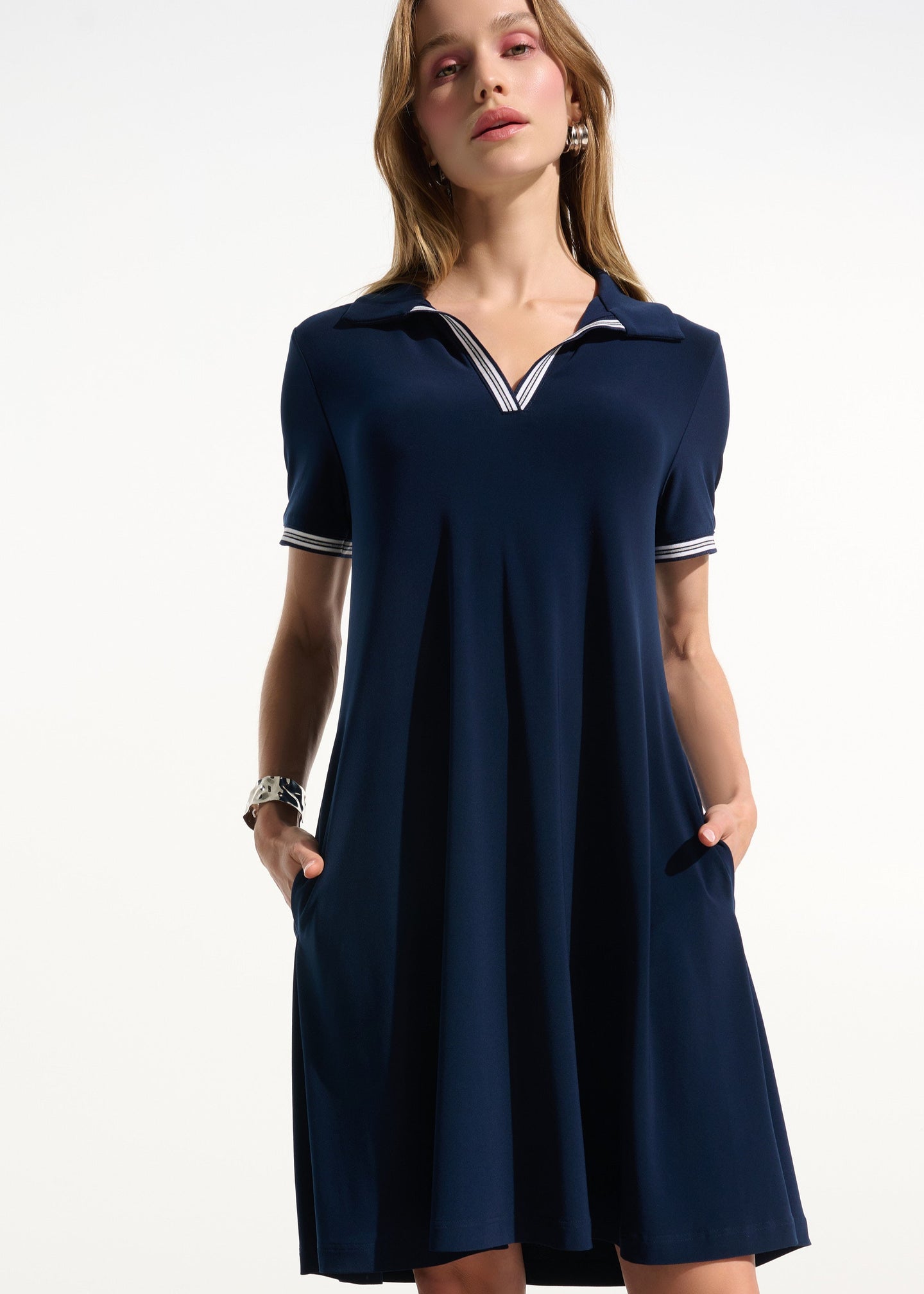 Joseph Ribkoff - Silky Knit Trapeze Dress With Polo Collar