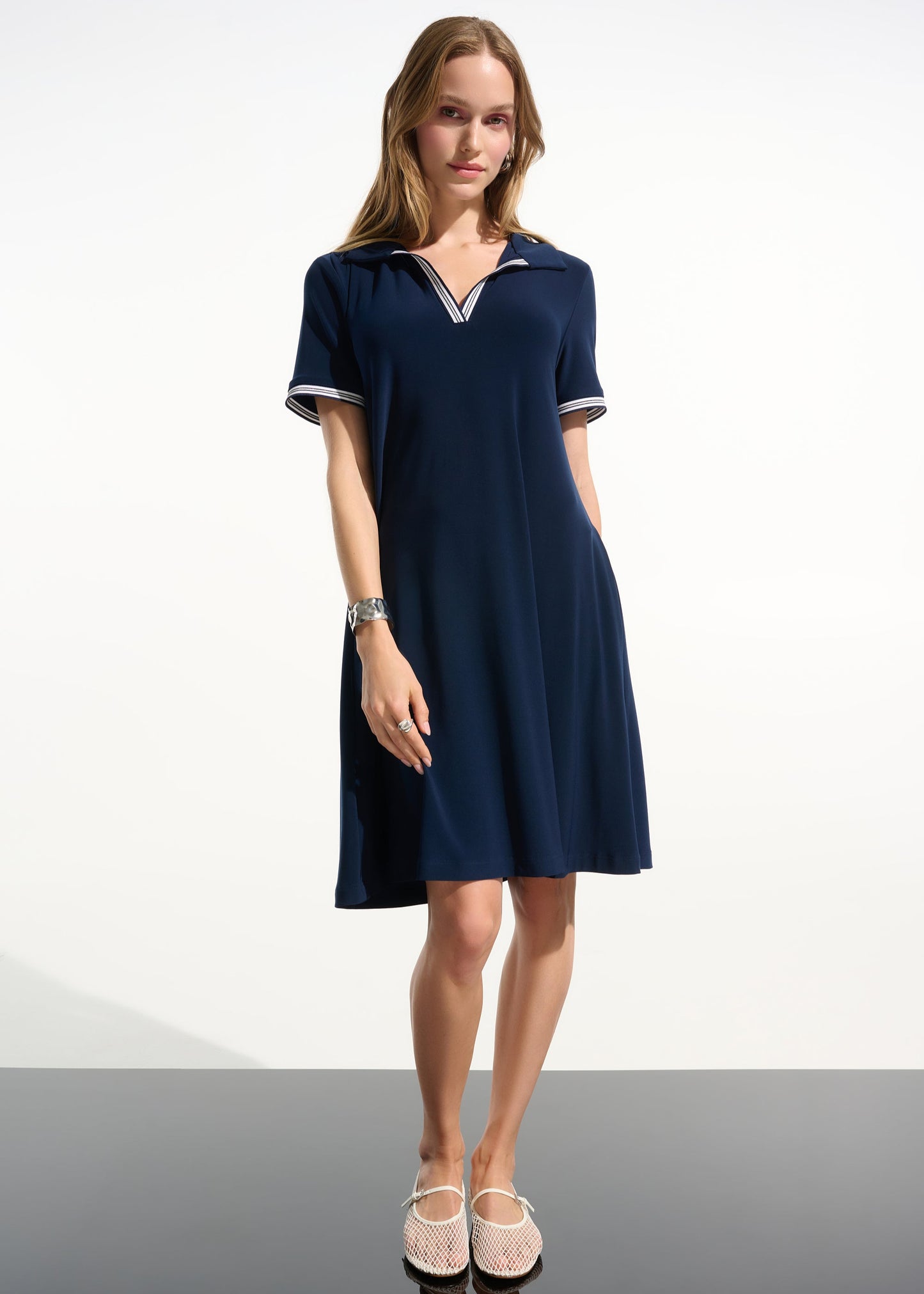 Joseph Ribkoff - Silky Knit Trapeze Dress With Polo Collar