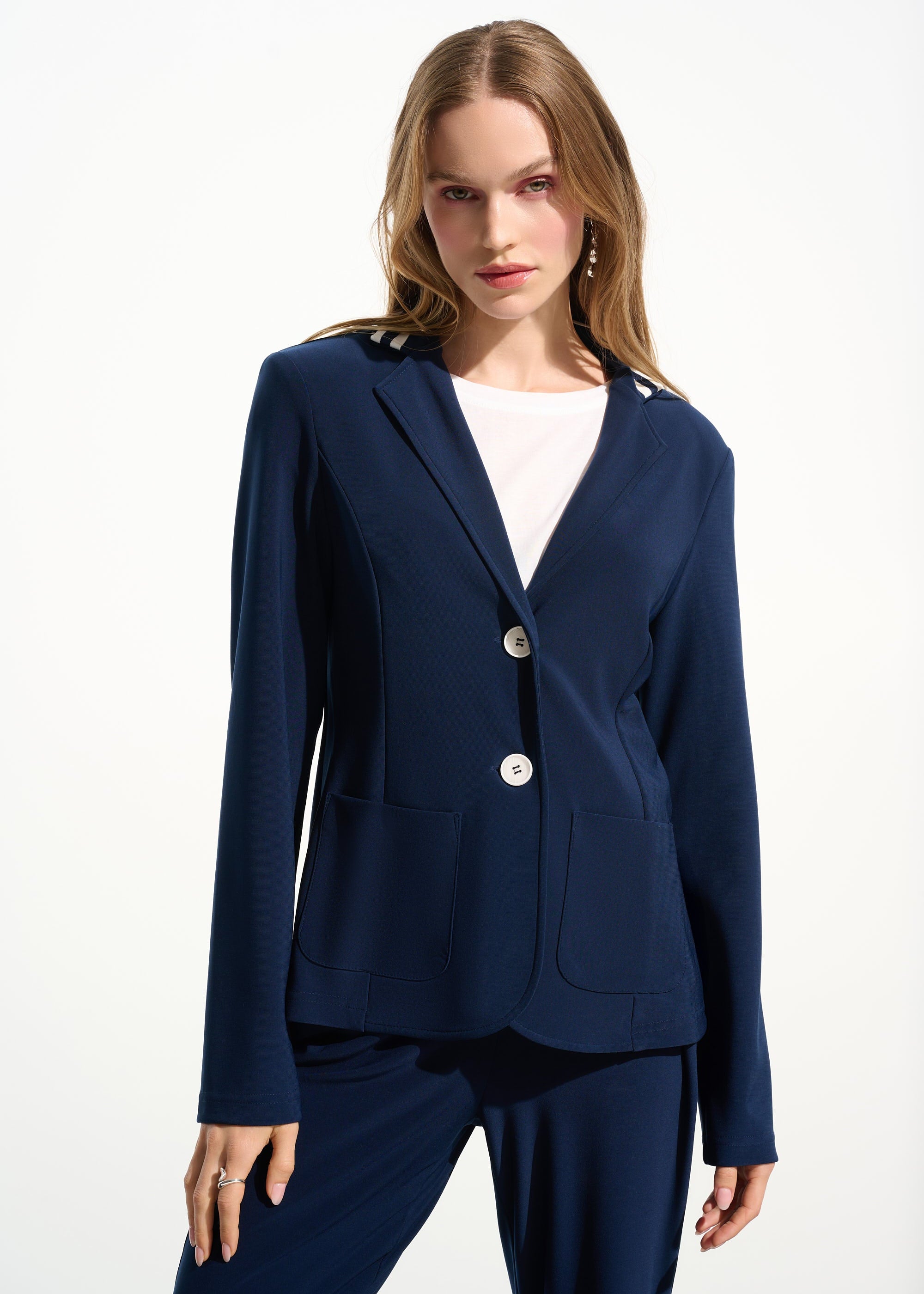 Joseph Ribkoff - Silky Knit Fitted Blazer With Stripe Band