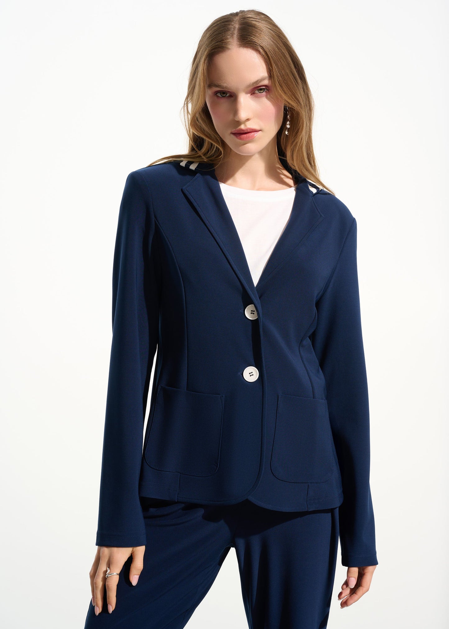 Joseph Ribkoff - Silky Knit Fitted Blazer With Stripe Band Detail